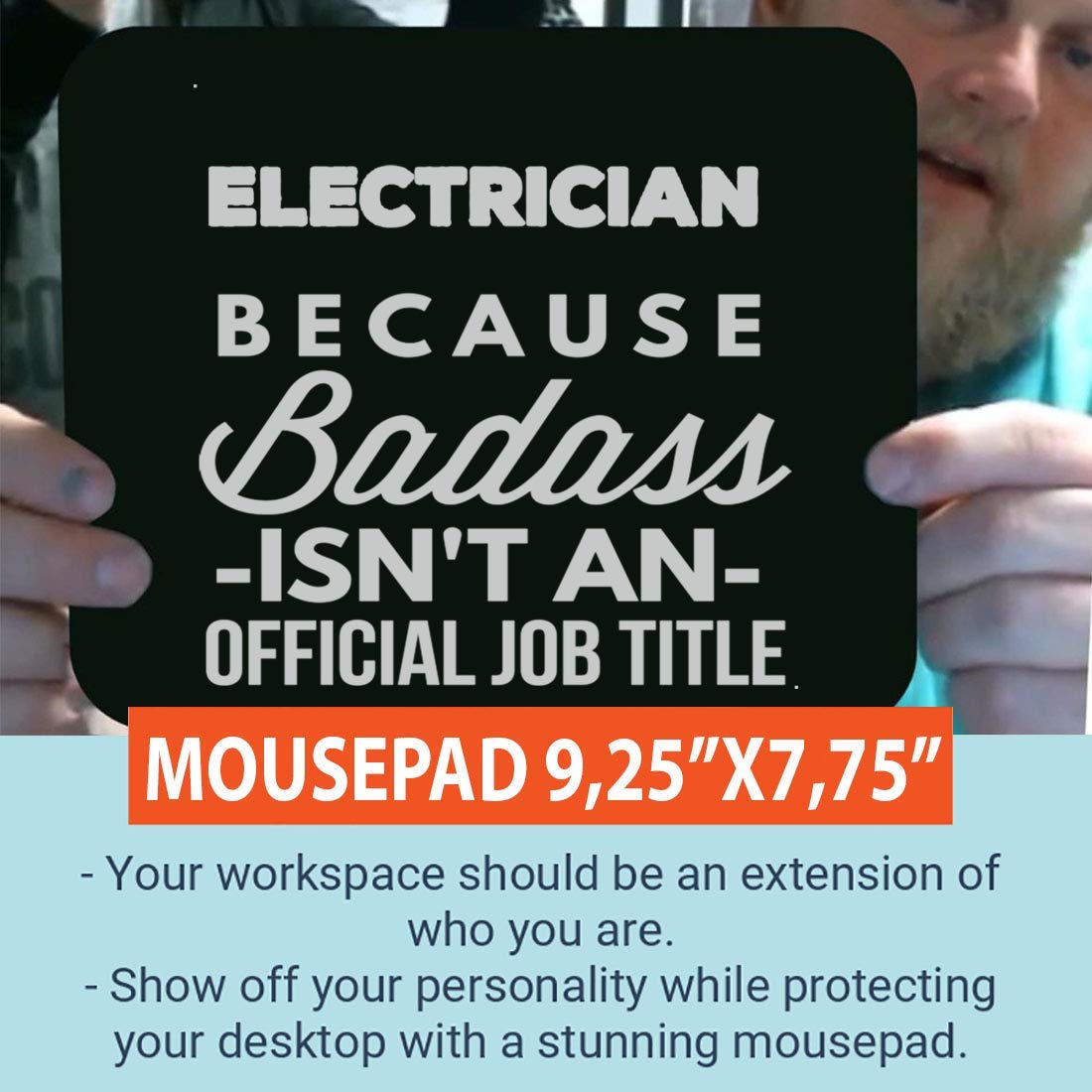 Electrician Mouse Pad 9 Inch - Premium Non-Slip Gaming Mouse Mat with Funny 'Because Badass Isn't a Job Title' Design - Perfect for Office, Home & Computer Workstations