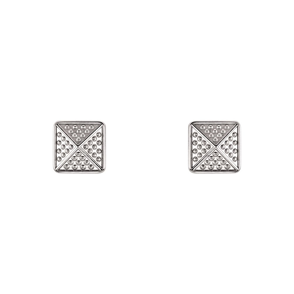 The Black Bow 8mm Textured Square Pyramid Stud Earrings in 14k White Gold for Elegant Evening Wear