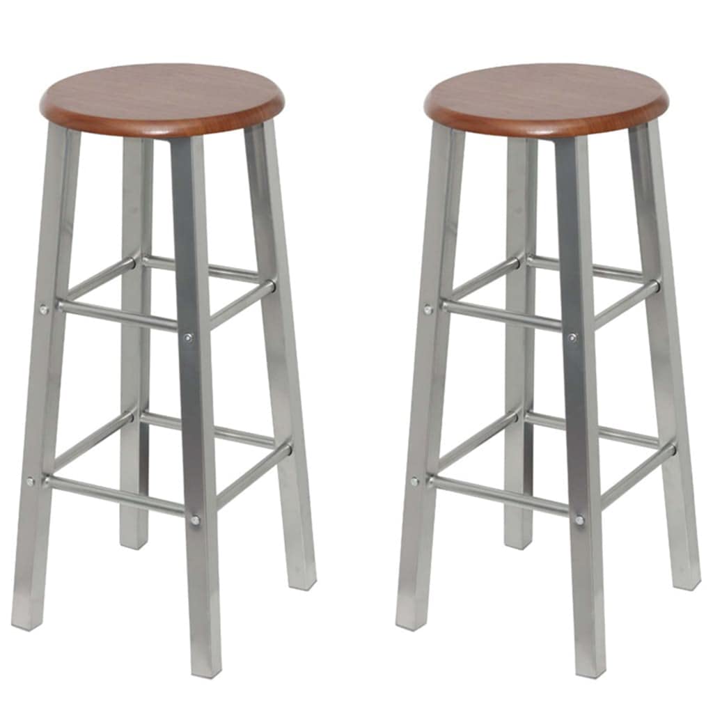 vidaXL Silver and Brown Bar Stools Set of 4 - Modern MDF & Steel Counter Height Chairs with Adjustable Footrests for Kitchen Island, Home Bar, or Restaurant Use