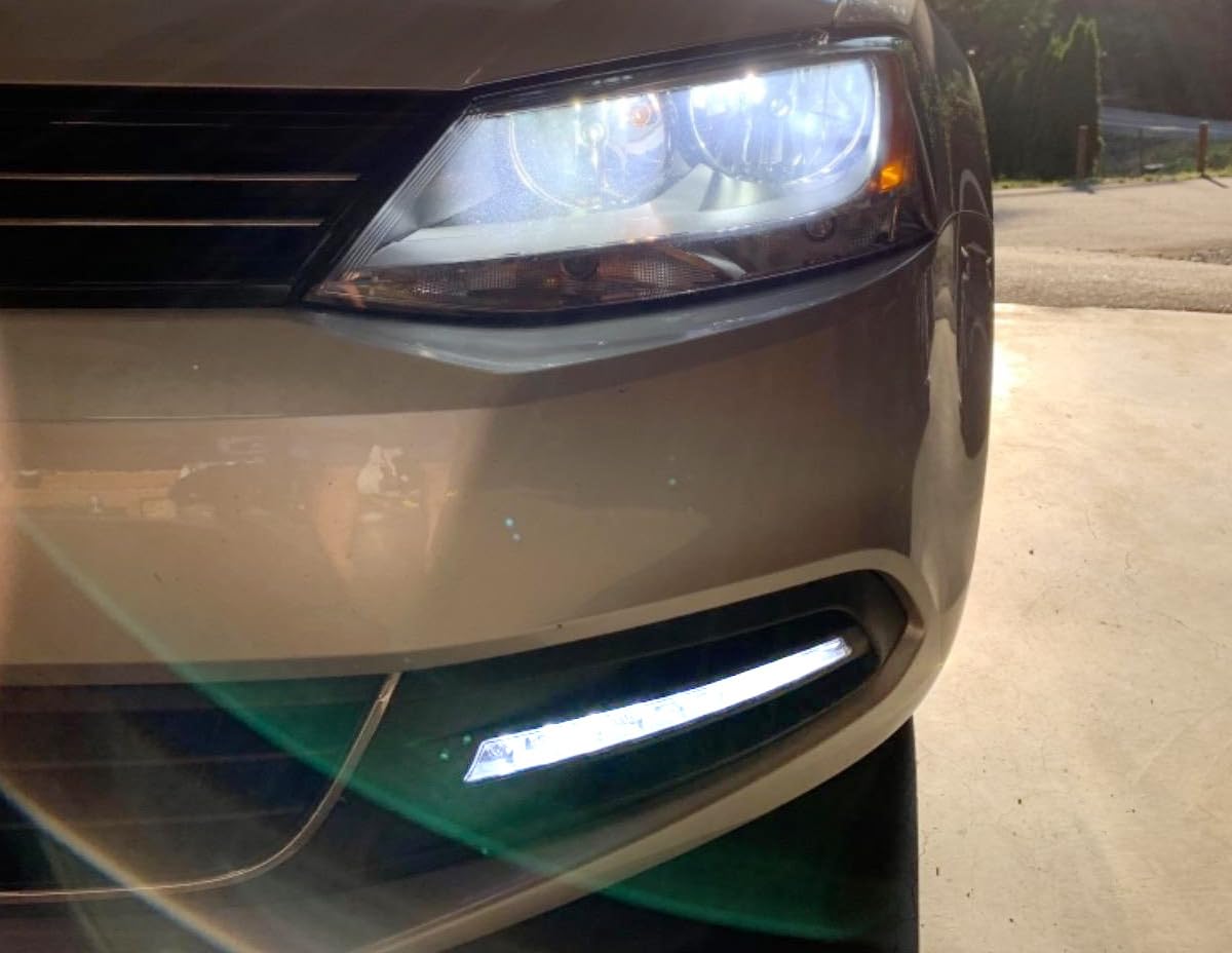 iJDMTOY Xenon White LED Daytime Running Lights - Compatible with 2011-2014 Volkswagen MK6 Jetta, OEM Fit DRL Bezel with 9 High-Power LEDs - Perfect for Enhanced Visibility & Style in Daytime Driving