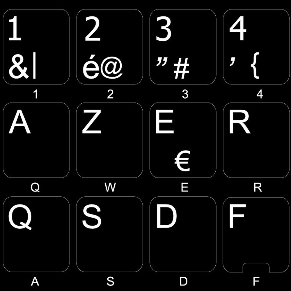 French Belgian Non-Transparent Keyboard Stickers for Laptop & Desktop - Black Background | Perfect for Multilingual Typing, Coding & Office Work