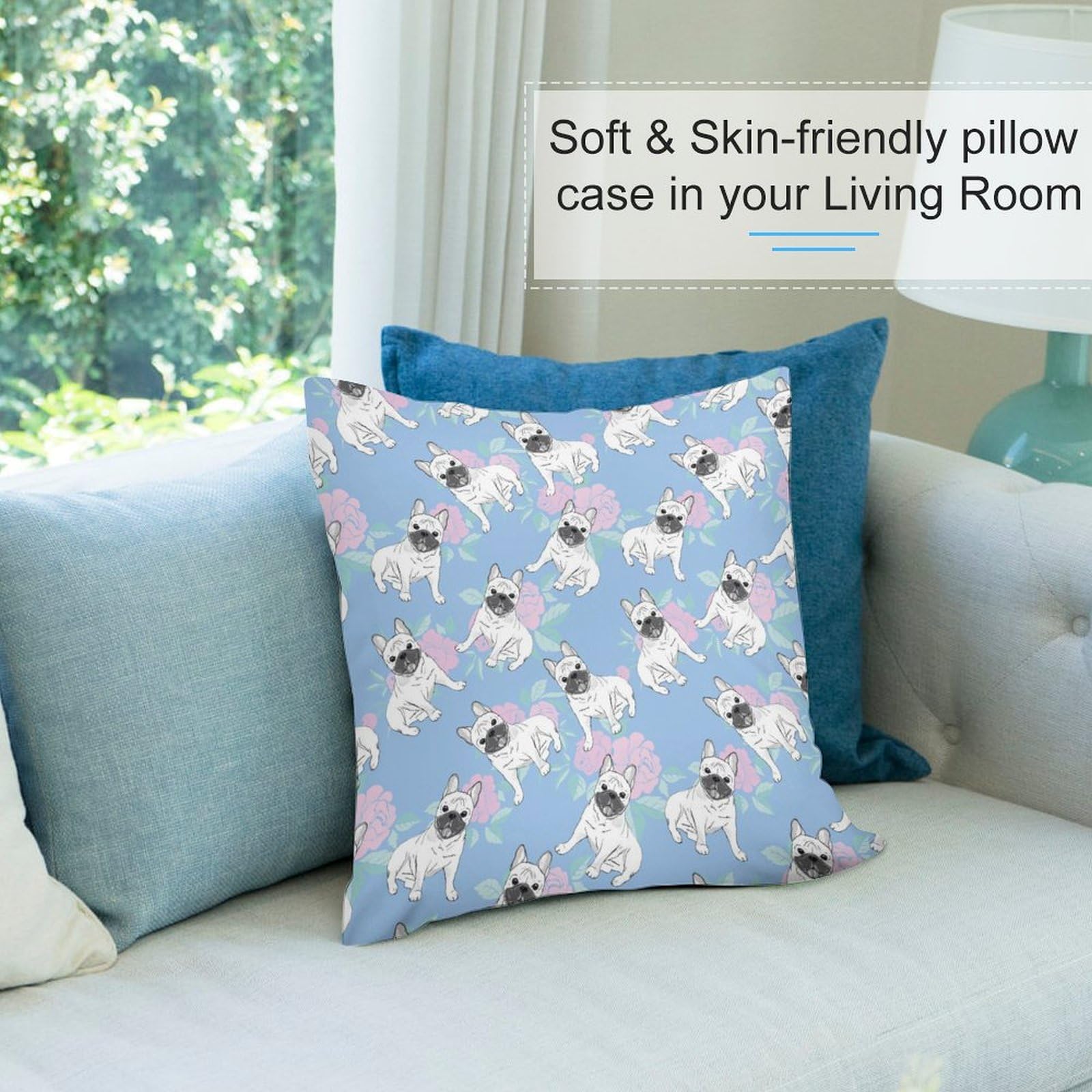 Adorable French Bulldog Plush Pillow Covers - Soft & Smooth Cushion Cases for Sofa & Bed (Set of 4, 24x24 Inches) - Perfect for Home Decor, Kids Room, Nursery, or Pet Lover Gifts