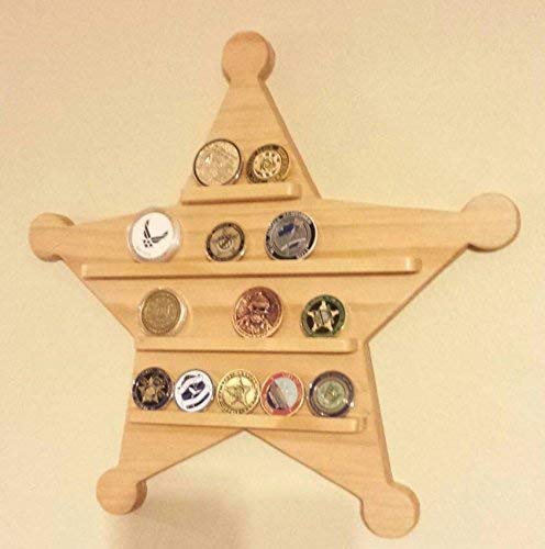 Wall Mounted Challenge Coin Display Holder for Firefighters, Police, Sheriff - Maltese Cross & Badge Design - Perfect for Office, Home Decor & Collectible Showcase