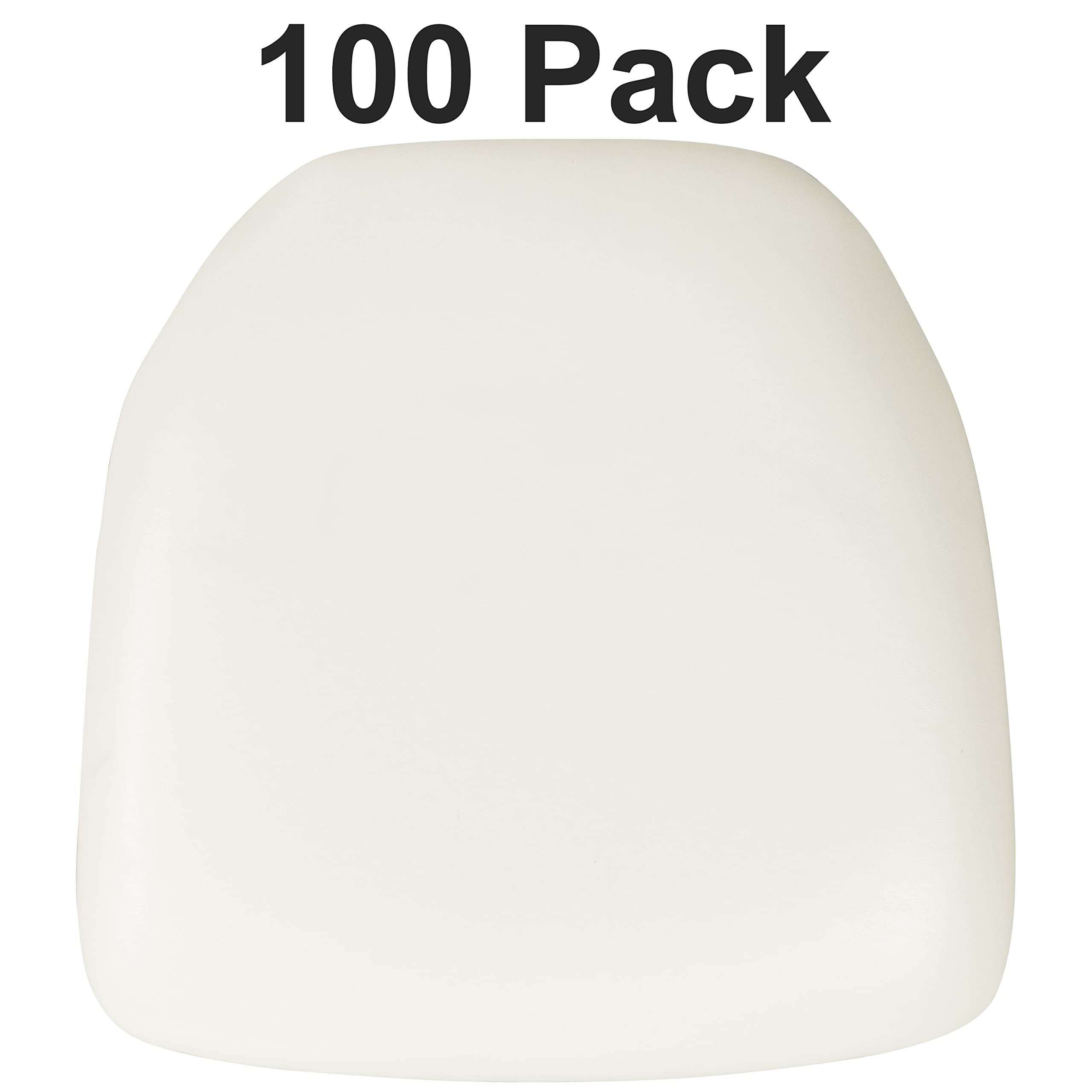Flash Furniture 100 Pack Hard White Vinyl Chiavari Chair Cushions - Durable, Waterproof Seat Pads for Wedding, Banquet, and Event Chairs - Perfect for Indoor and Outdoor Use