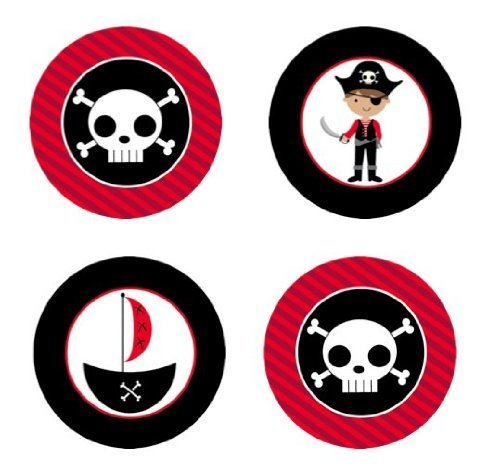 Pirate-Themed Edible Cupcake Toppers - 24pcs Decorations for Birthday Party, Baby Shower & Pirate Party Supplies - Perfect for Cake, Cupcake & Dessert Decorating