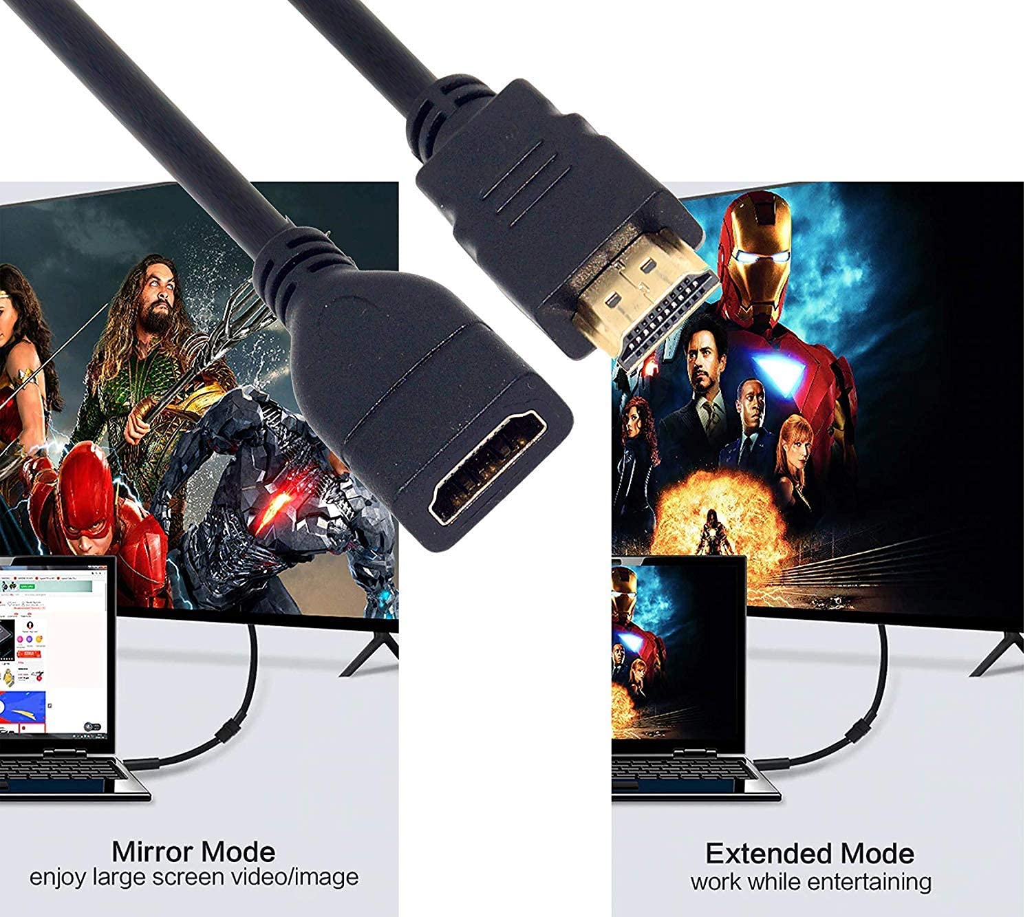 Diktmark 1.5M High Speed Gold Plated HDMI Male to Female Extension Cable - 4K 60Hz, Ethernet, ARC - Compatible with Fire TV Stick, PS3/PS4, Laptop, PC, Monitor - Perfect for Home Theater, Gaming & Office Setup