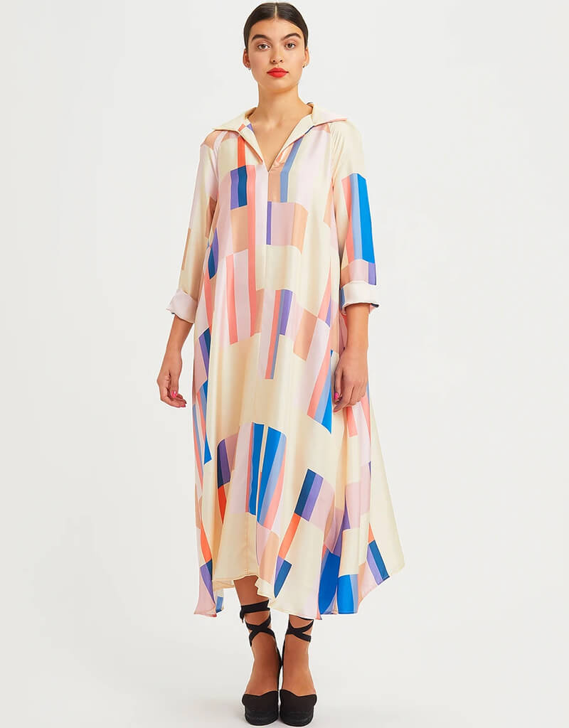 Beige French Crepe Kaftan Dress - Elegant Boho Maxi Dress for Women | Perfect for Beach Cover Up, Resort Wear & Summer Vacation Outfits