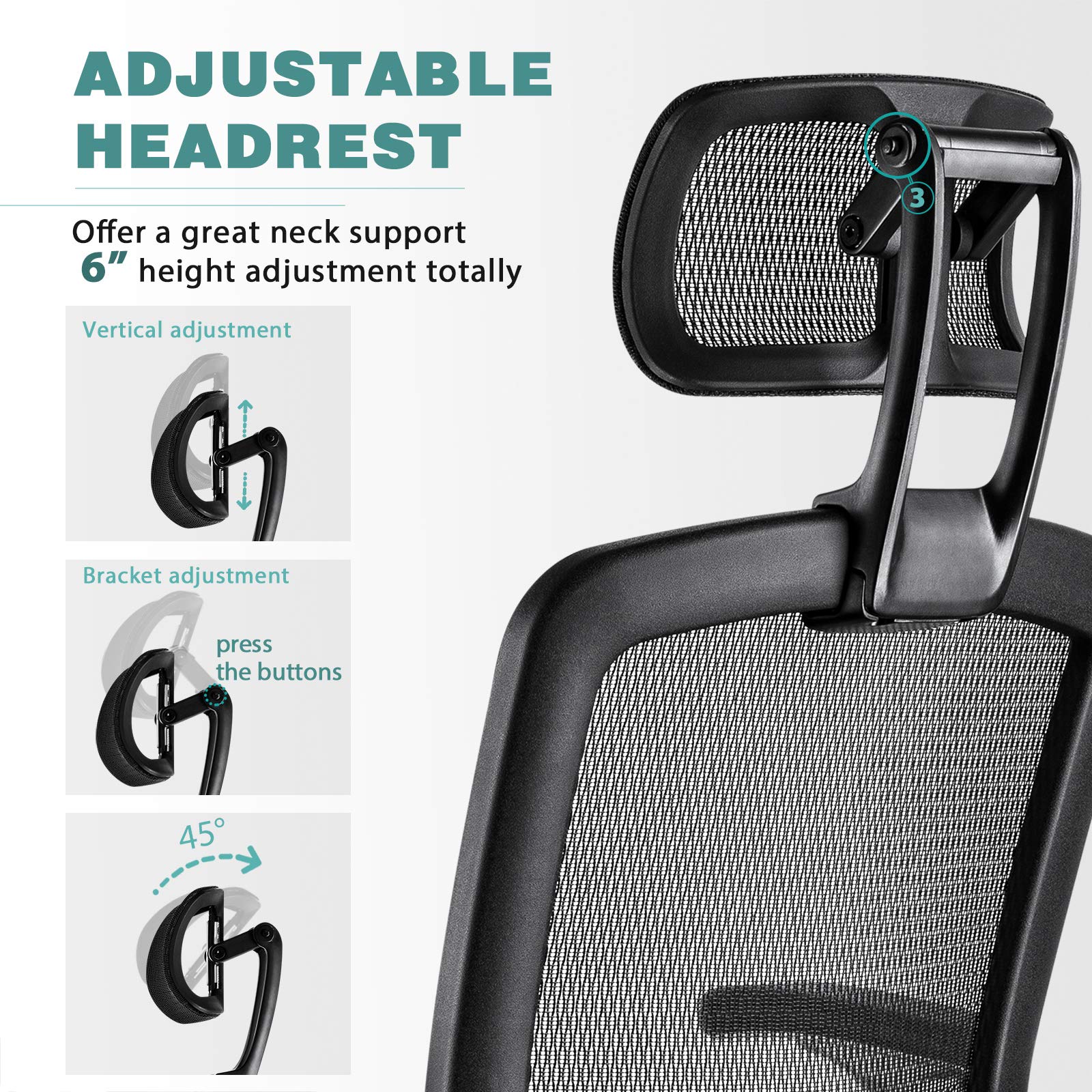 GABRYLLY Ergonomic Office Chair - High Back Mesh Computer Chair with Adjustable Headrest, Lumbar Support & Armrests, 400 lb Weight Capacity, 90-120° Reclining, Soft Seat Cushion - Perfect for Home Office, Gaming & Long Work Sessions
