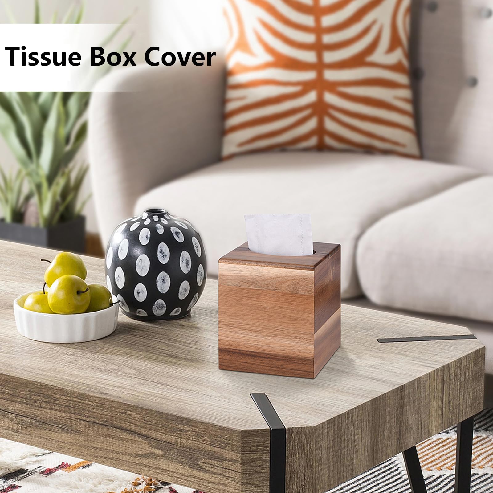 Acacia Wood Tissue Box Cover with Slide-Out Bottom - Square Wooden Tissue Holder for Bathroom, Bedroom, Office & Kitchen | Home Decor & Dining Table Organizer