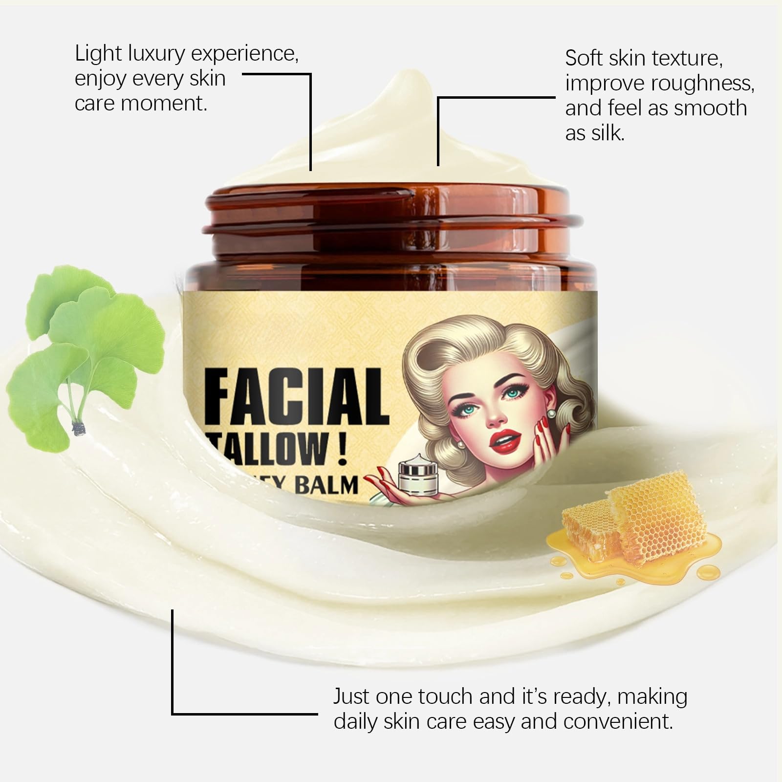 Whipped Beef Tallow Honey Balm - Skin Moisturizer for Face, Body & Lips - 4.23 oz