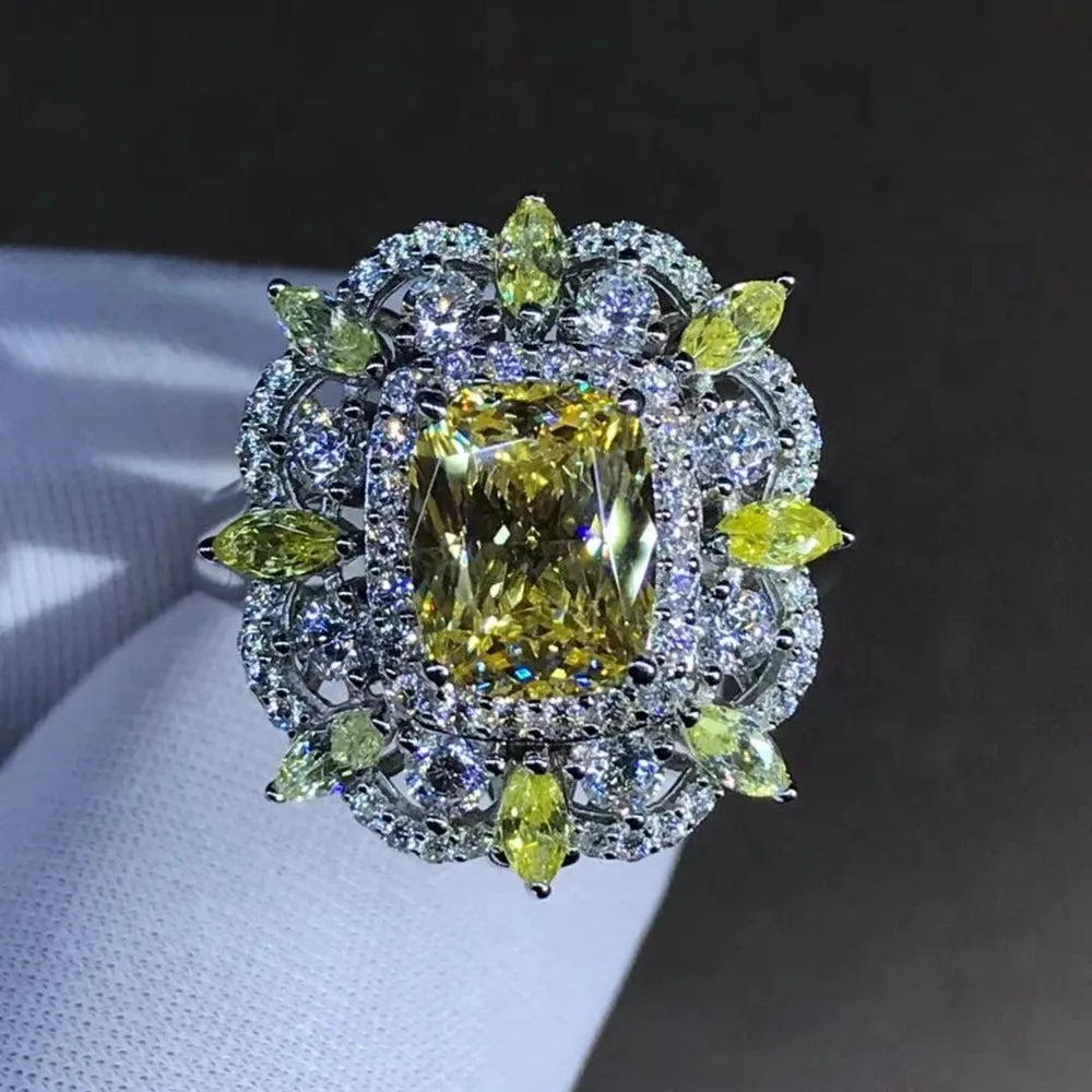 WUIHA 100% 925 Sterling Silver 2CT VVS Yellow Moissanite Engagement Ring - 3EX Cut Custom Wedding Jewelry for Proposals & Anniversaries