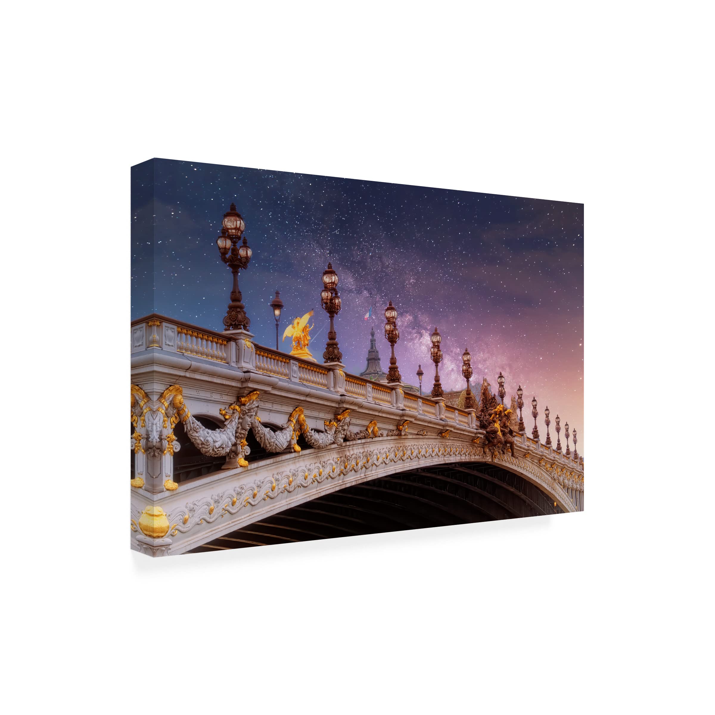 Trademark Fine Art 'Pont Alexandre III by Night' Canvas Wall Art by Cora Niele - Parisian Bridge Painting for Living Room & Bedroom Decor