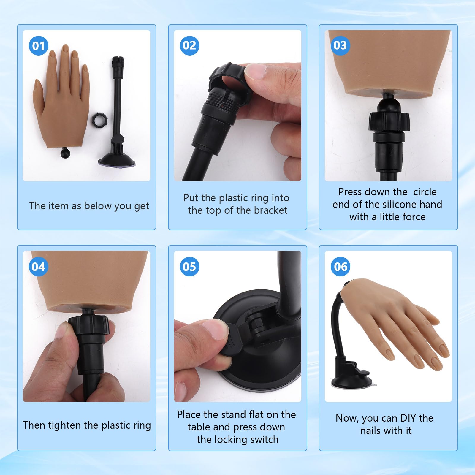 Realistic Silicone Nail Training Hand with Stand - Flexible Bendable Mannequin Hand for Acrylic Nails Practice, DIY Nail Art & Print Training Tool (Left Hand) - Perfect for Salon Professionals & Home Nail Enthusiasts