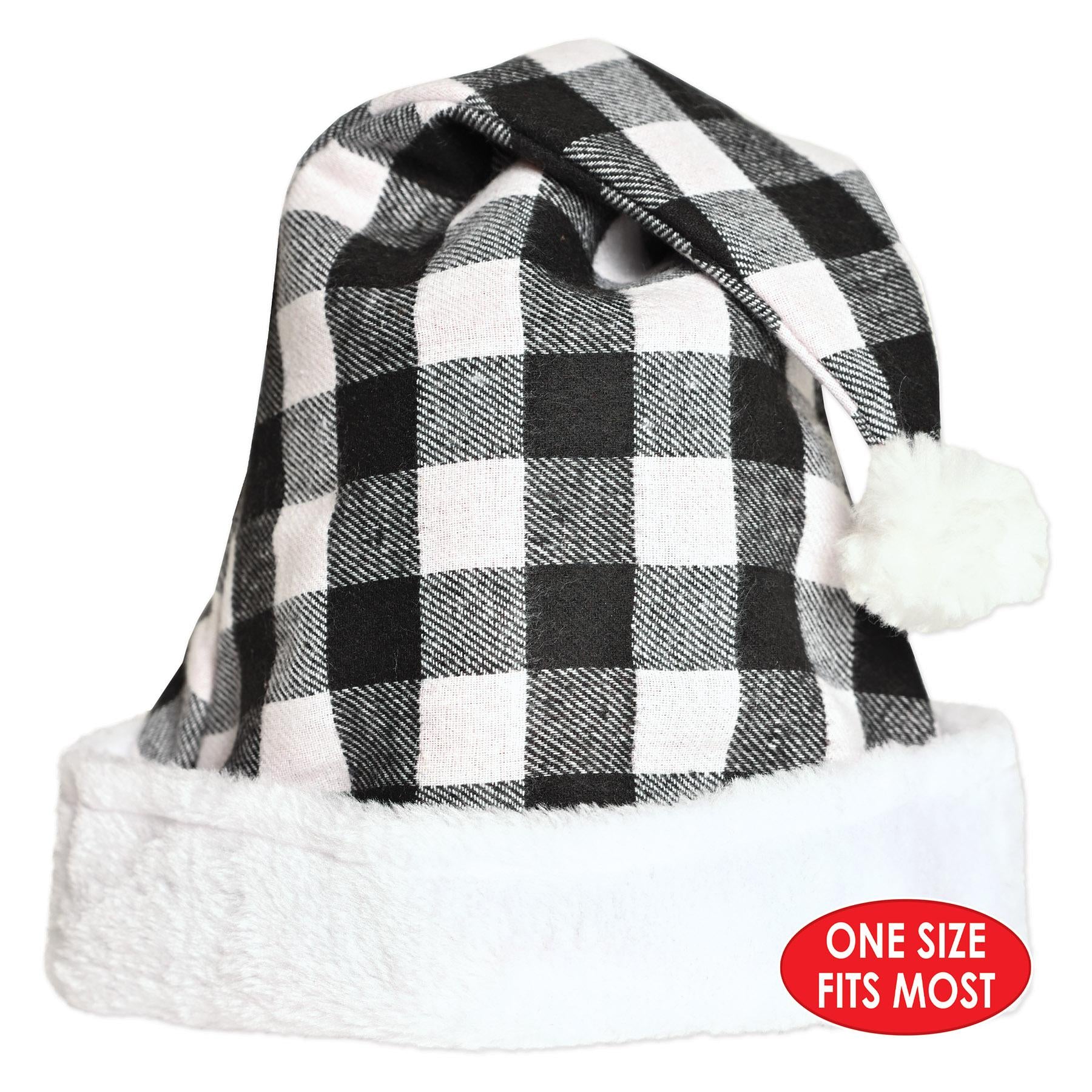 12 Pack Beistle Christmas Plaid Santa Hat - Black & White Holiday Party Hats for Xmas Festive Gatherings, Office Celebrations & Family Photos