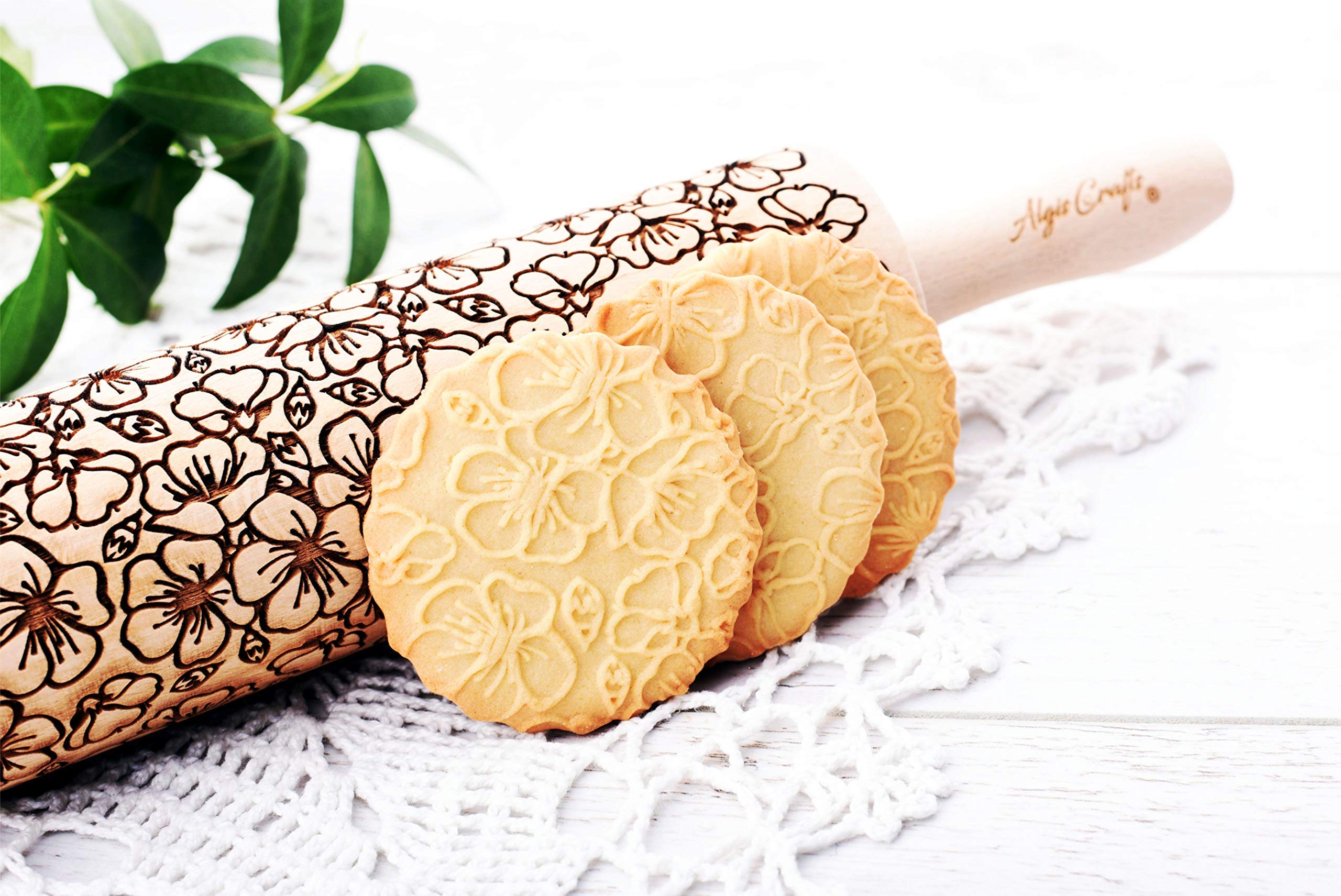 SAKURA Embossing Rolling Pin - Japanese Cherry Blossom Embossed Dough Roller for Baking & Cookie Making | Perfect for Pastry, Fondant & DIY Crafts by Algis Crafts