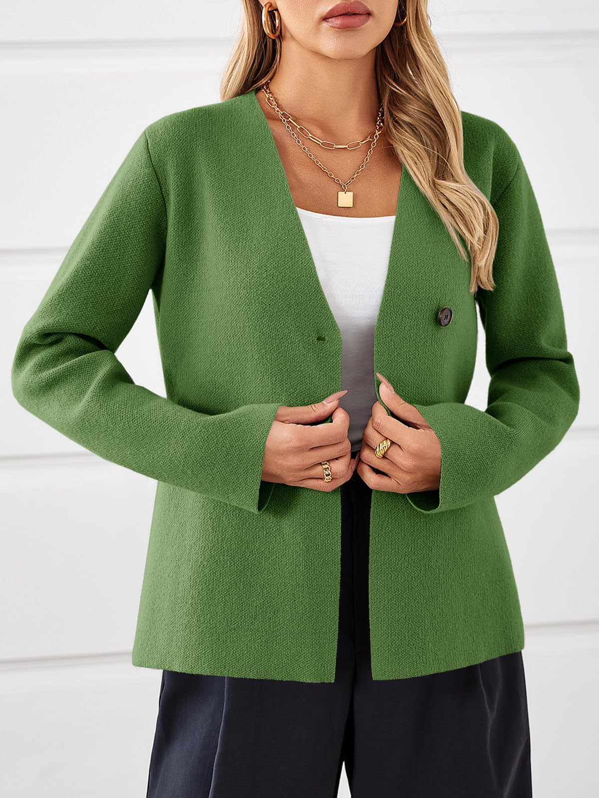 Saodimallsu Women's Long Sleeve V-Neck Peplum Cardigan Sweater - Button Front Knit Blazer for Office, Casual Wear & Layering