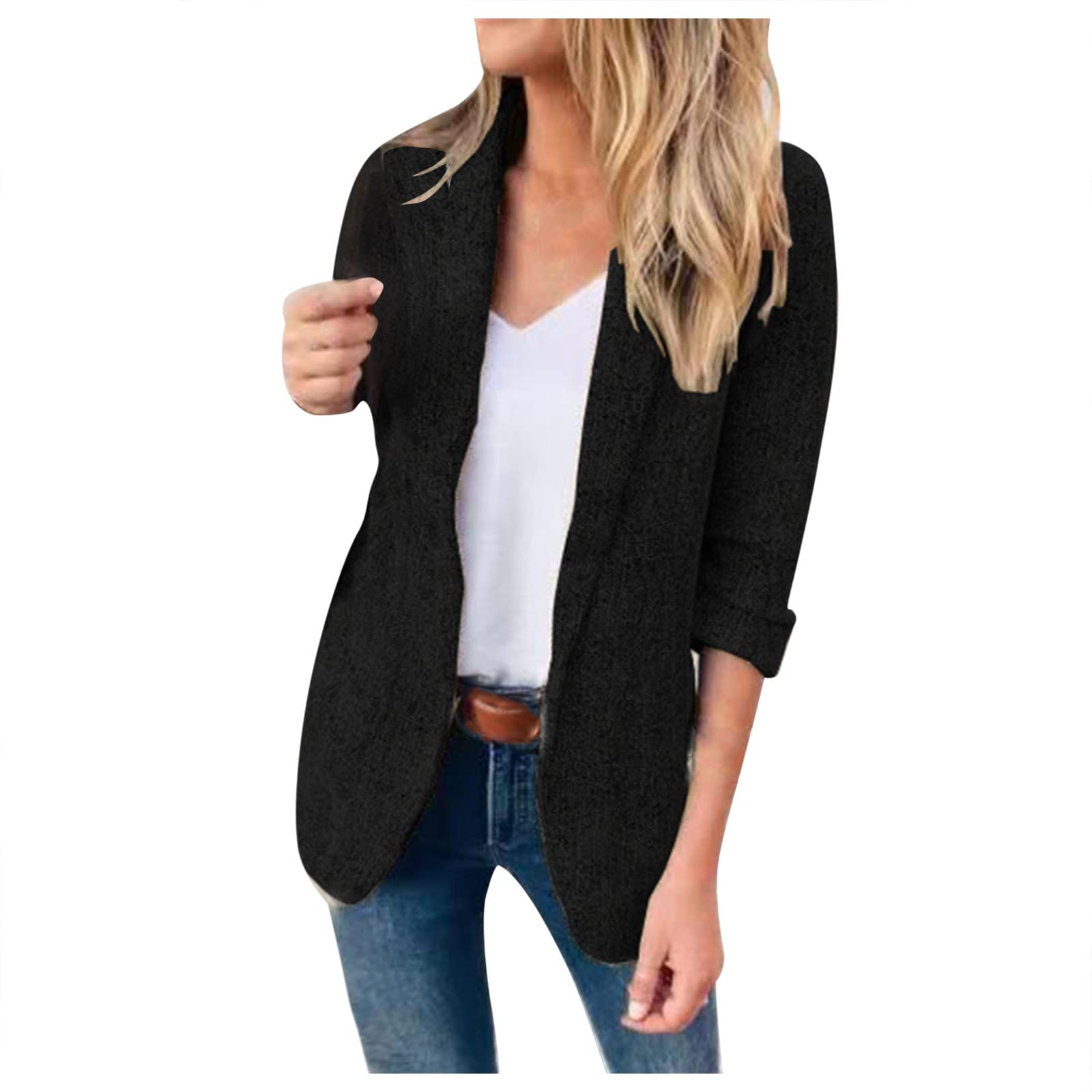 Women's Long Sleeve Office Blazer - Solid Color Lapel Pocket Cardigan Jacket for Work | Professional Button Down Lightweight Outwear for Business Meetings & Office Wear