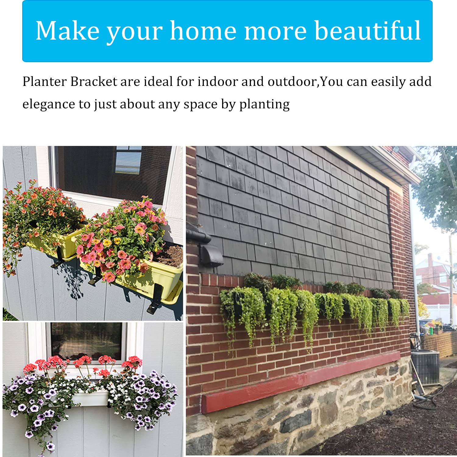 Adjustable Flower Window Box Bracket - Expandable Planter Shelf for Balcony, Patio & Garden Decor - Heavy Duty Metal Hanging Planter Holder for Outdoor & Indoor Plants