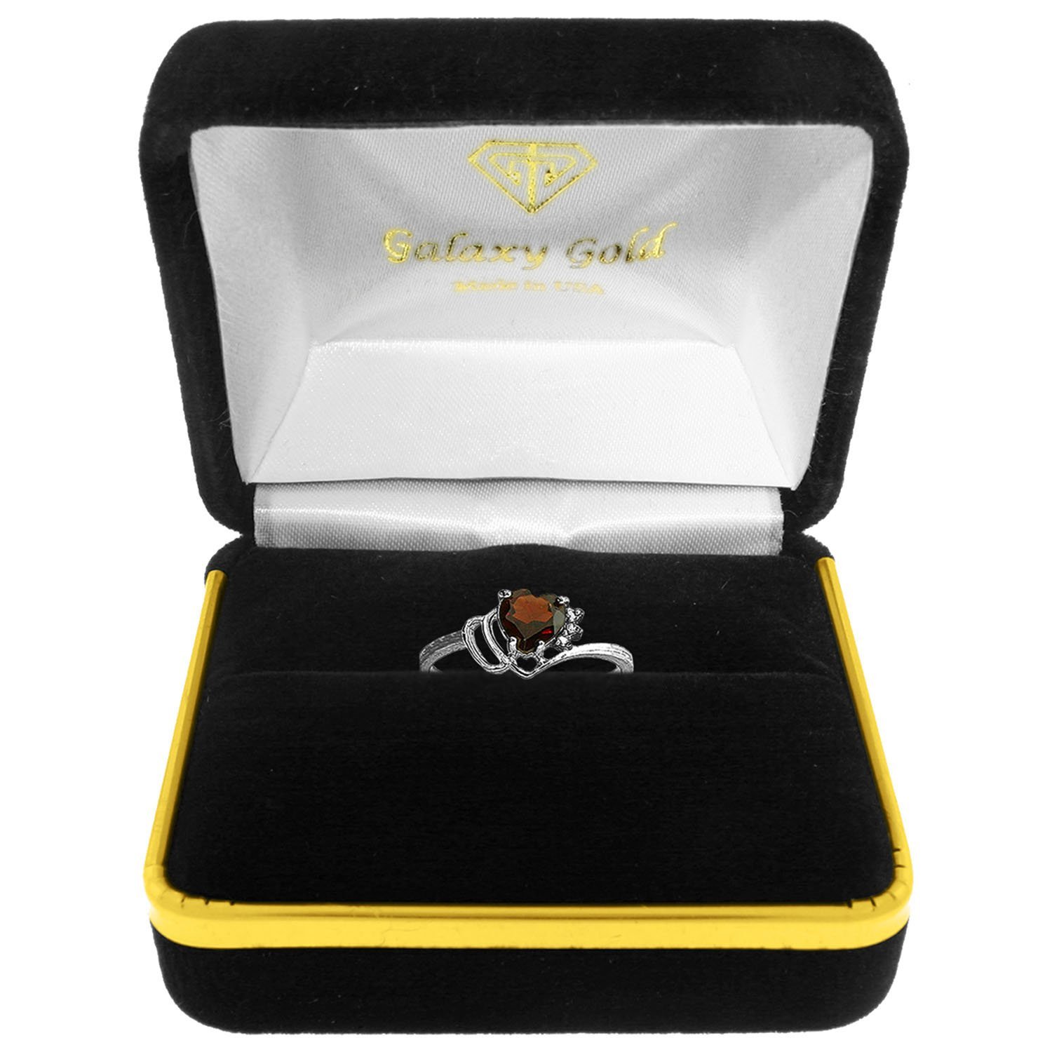 14K Solid White Gold Ring with 0.97 CTW Natural Diamonds & Garnet - Galaxy Gold GG - Elegant Jewelry for Weddings, Anniversaries & Special Occasions