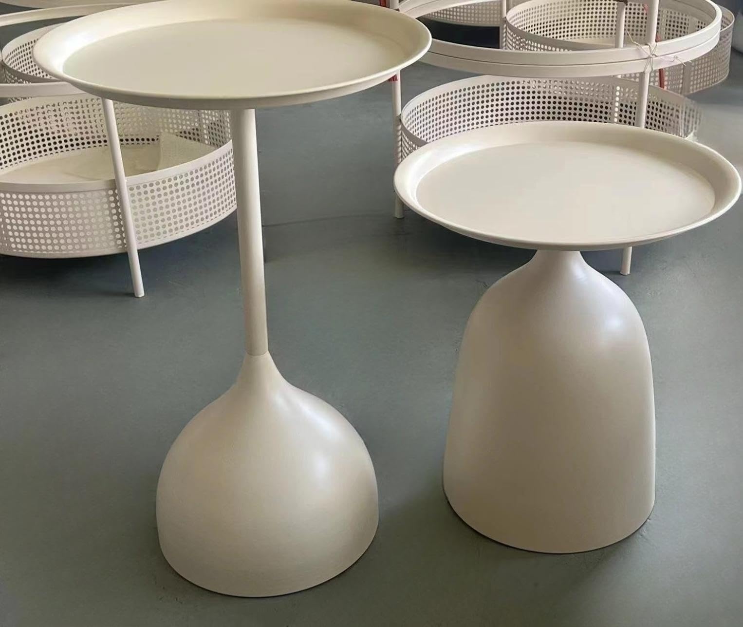 Modern Round Nesting Side Tables Set - Beige Metal End Tables for Living Room, Bedroom & Sofa | Coffee Table, Console Table & Pedestal Table for Home Decor