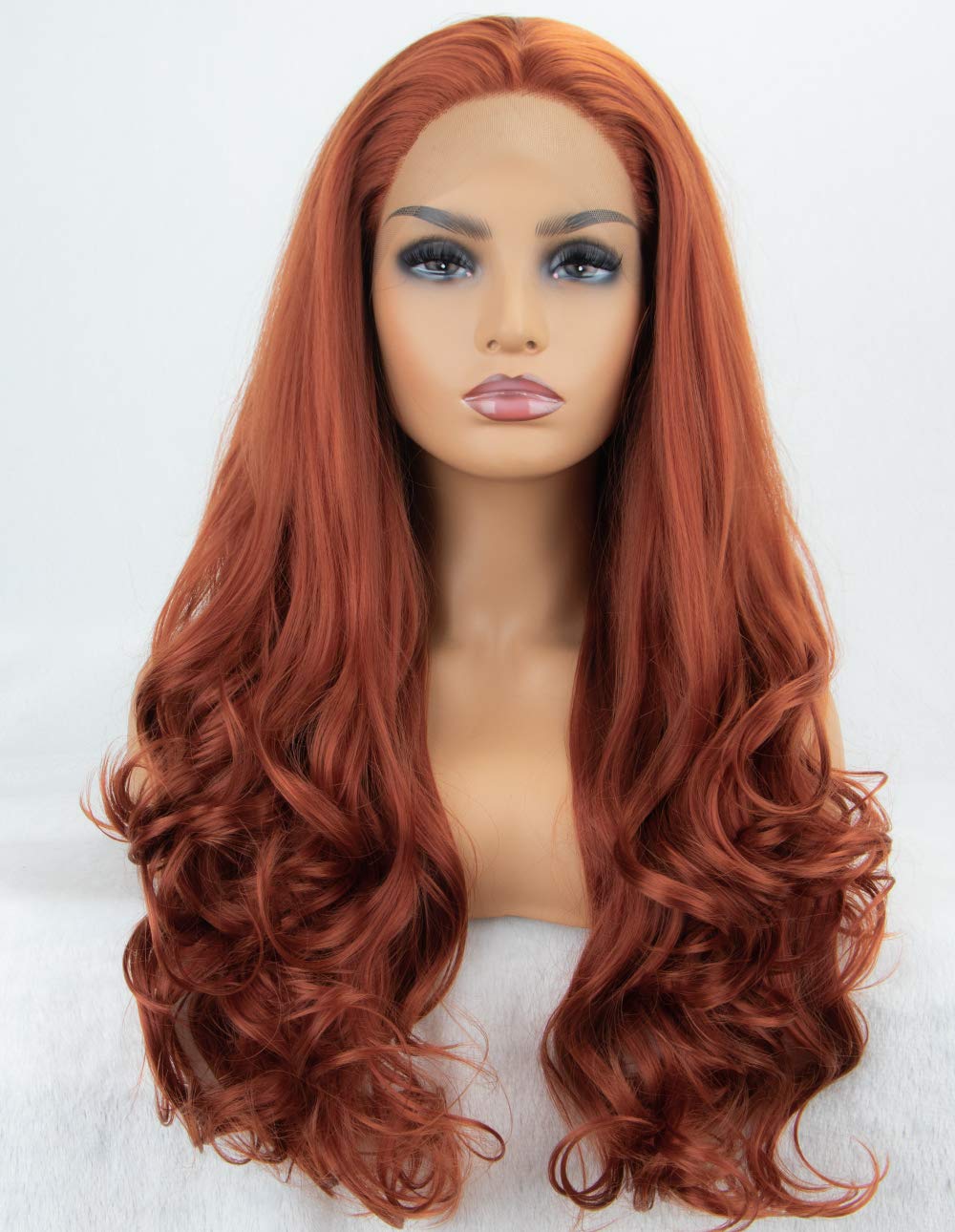 360° Lace Front Wig - Auburn Long Wavy Synthetic Hair for Women | 26 Inch Copper Red K'ryssma Wig | Perfect for Cosplay, Daily Wear & Special Occasions