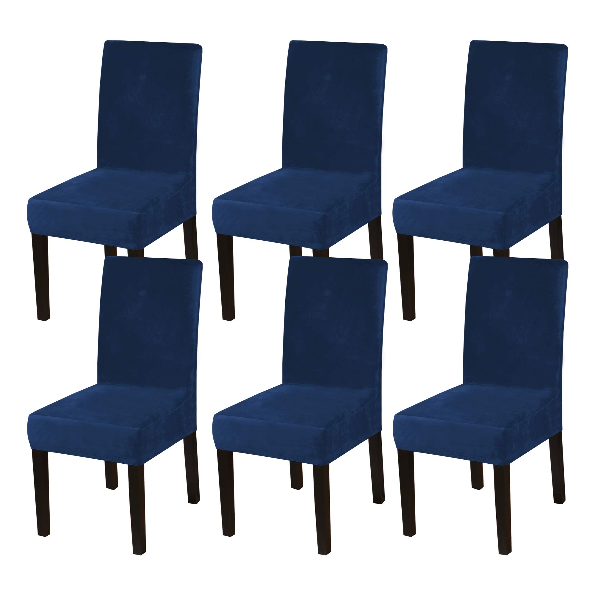 Luxury Navy Blue Velvet Dining Chair Covers Set of 6 - Stretchable Slipcovers for Kitchen Chairs, Removable Seat Covers for Home, Restaurant, Wedding & Events - Perfect for Dining Room Decor & Ceremony Seating