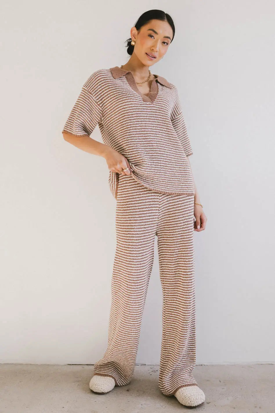 Matilda Striped Knit Top Women's Casual Long Sleeve Shirt - Perfect for Fall Outfits, Office Wear & Weekend Brunch