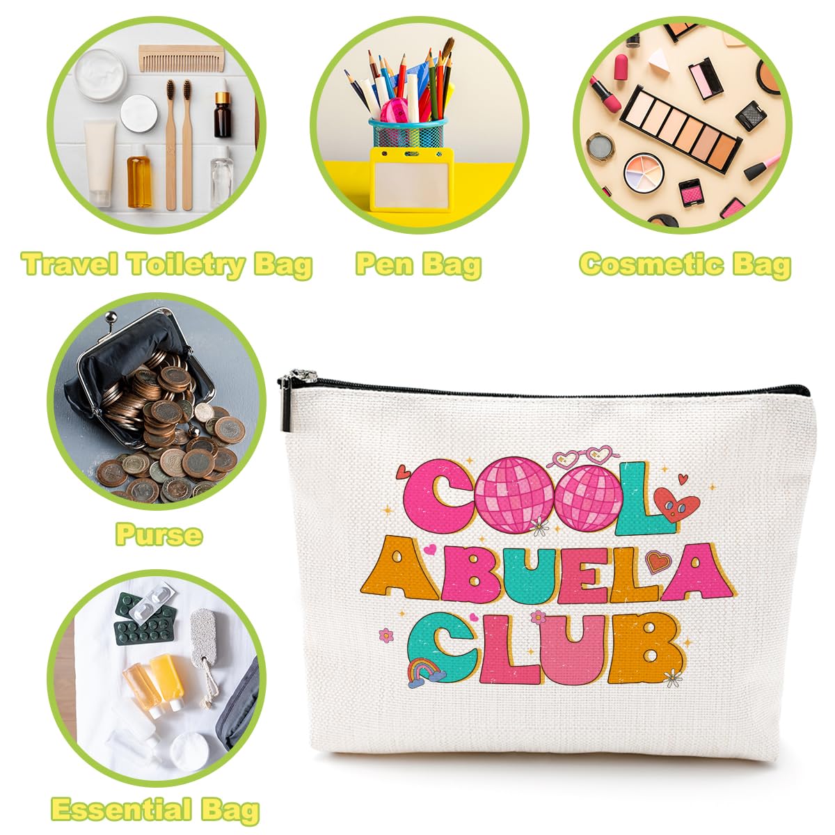Funny & Cool Spanish Grandma Gifts - Cosmetic Makeup Bag for Abuela, Nana, Mimi & Mothers | Perfect for Mother's Day, Birthday, Christmas & Thank You Gifts | Great for Travel, Daily Use & Special Occasions
