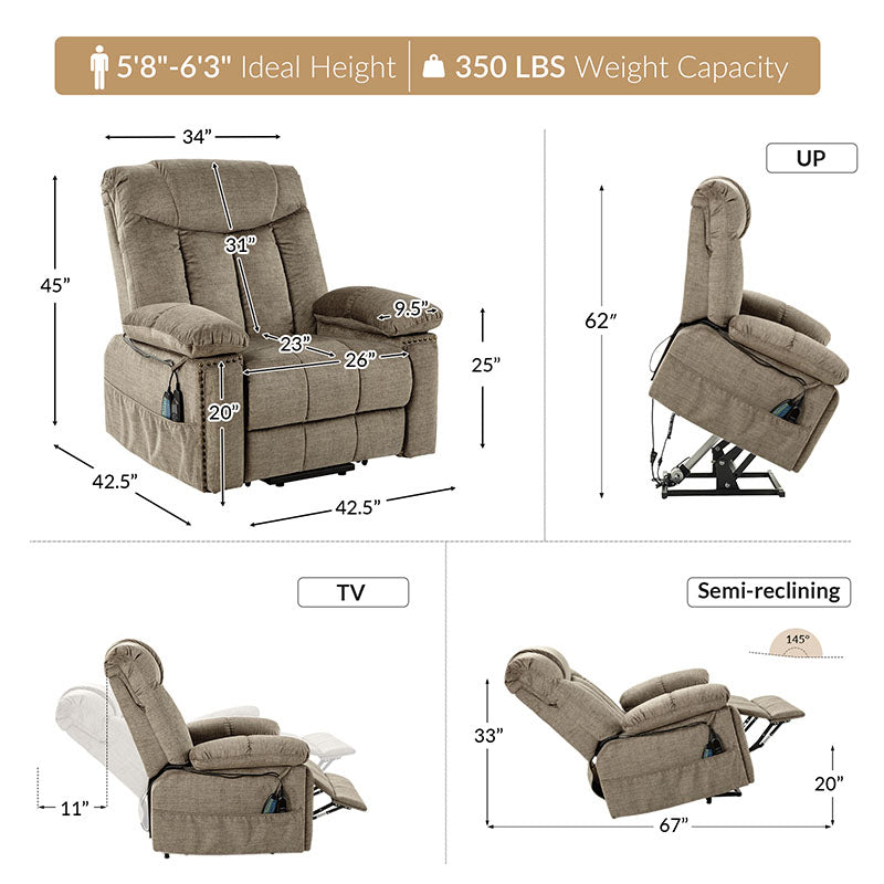 LuxComfort Power Lift Recliner Chair for Elderly - Heavy Duty Electric Reclining Sofa with Massage & Heat - Perfect for Living Room, Home Theater & Mobility Assistance