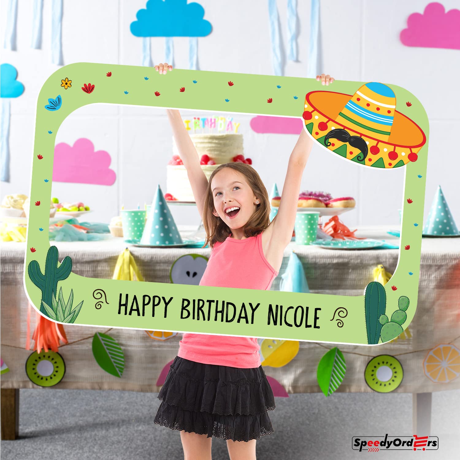 Custom Fiesta Birthday Party Photo Booth Sign - Personalized Fiesta Selfie Frame for Party Pictures - DIY Fiesta Party Photo Prop - Perfect for Birthday Celebrations, Cinco de Mayo, and Mexican Themed Events