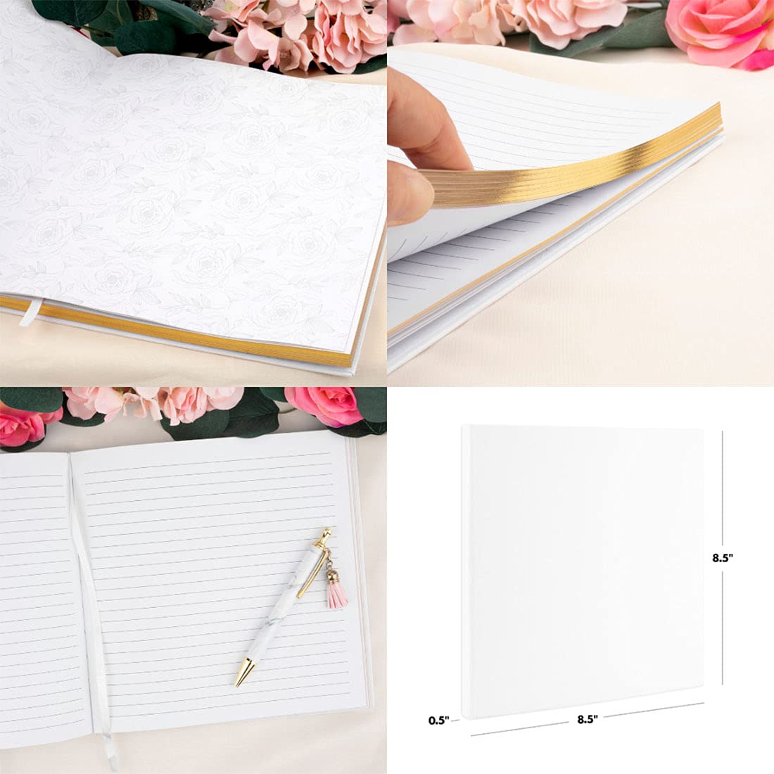 Personalized Memorial Guest Book with Gold Accents - Custom Photo White Guest Sign-in Registry, 120 Pages 8.5