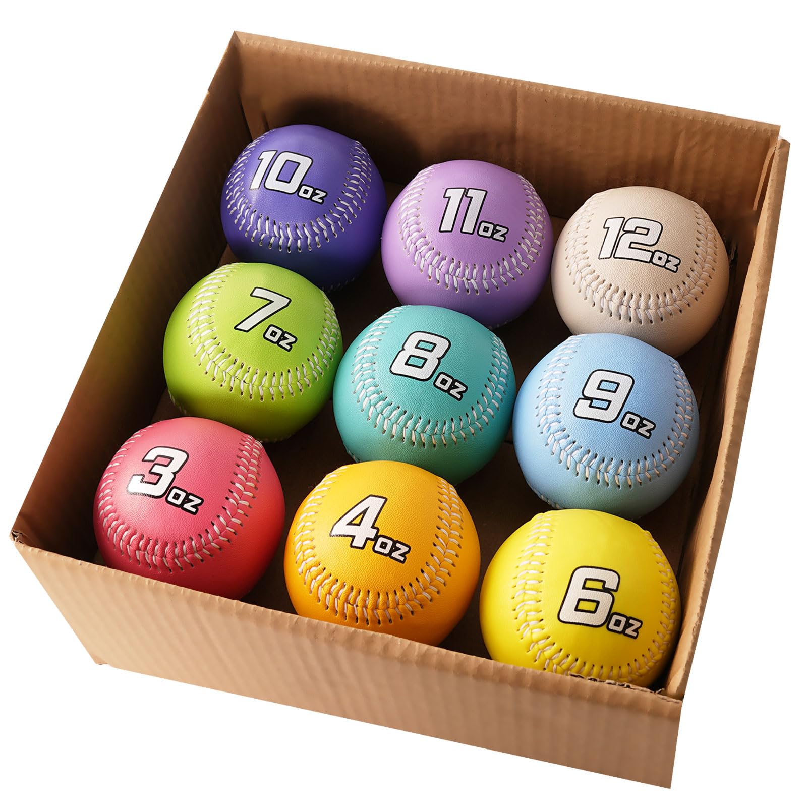 Premium Leather Weighted Baseballs Set of 9 (3-12 oz) - Professional Training Balls for Hitting, Throwing & Batting Practice - Perfect for Baseball Players of All Skill Levels - Ideal for Home, Field & Gym Training Sessions
