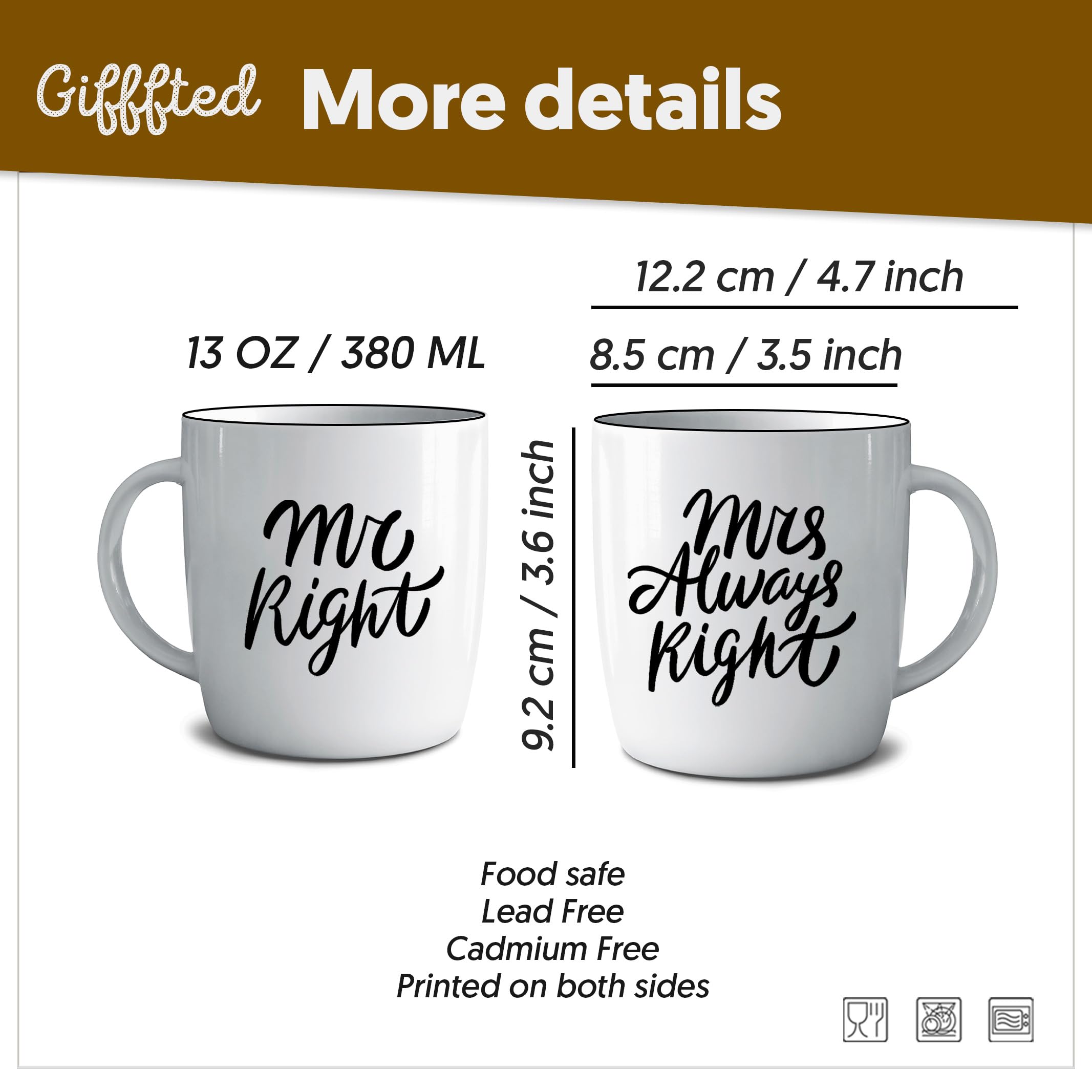 His and Hers Coffee Mugs Gift Set - Mr Right & Mrs Always Right Couple Mugs for Wedding, Anniversary, Engagement - Perfect for Newlyweds, Parents, Christmas Gifts - Romantic Gift for Couples, Husband & Wife - Ideal for Morning Coffee, Date Nights & Anniversary Celebrations