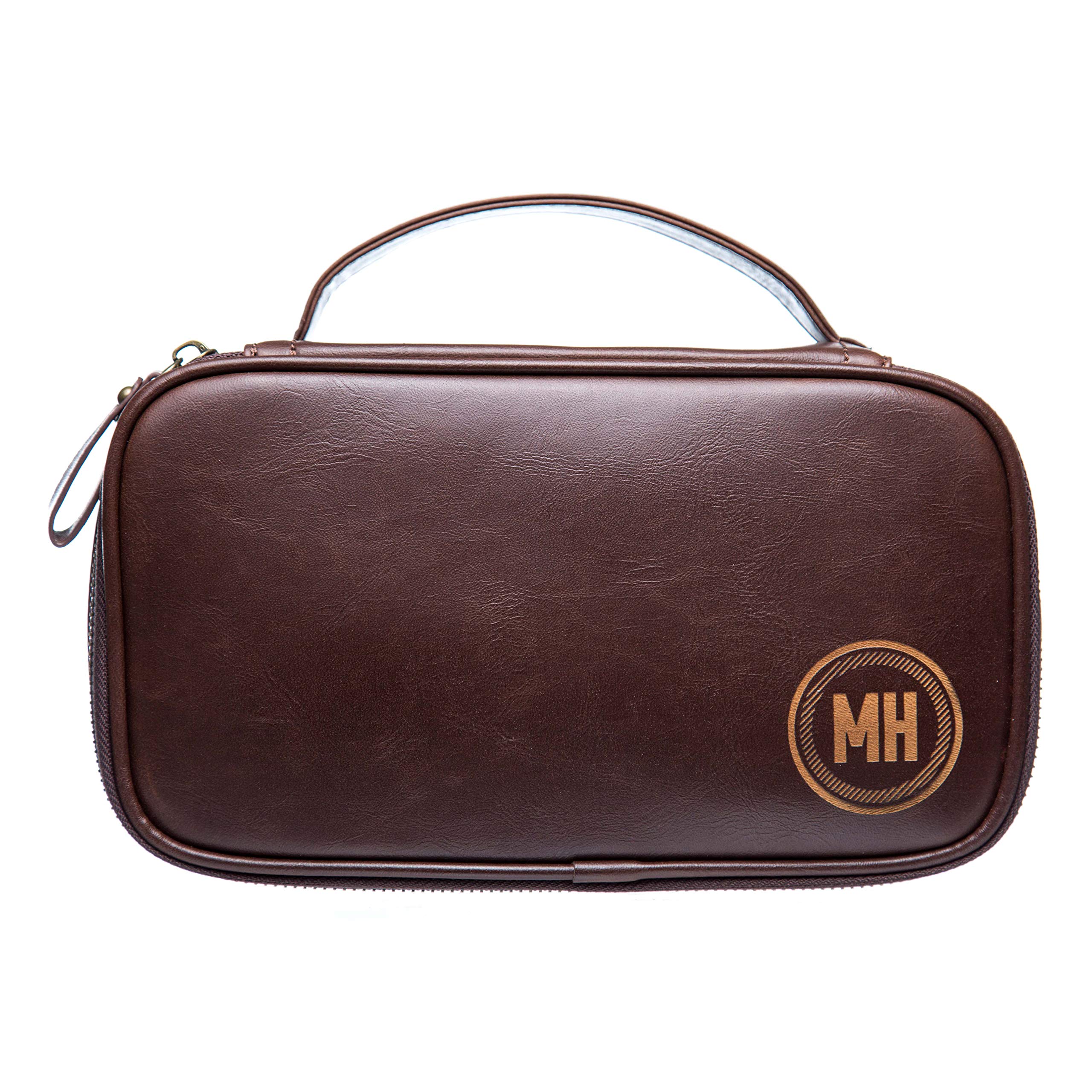 Premium Personalized Leather Toiletry Bag for Men - Swanky Badger Custom Dopp Kit (Brown Circle) - Ideal for Travel, Gym & Grooming Essentials