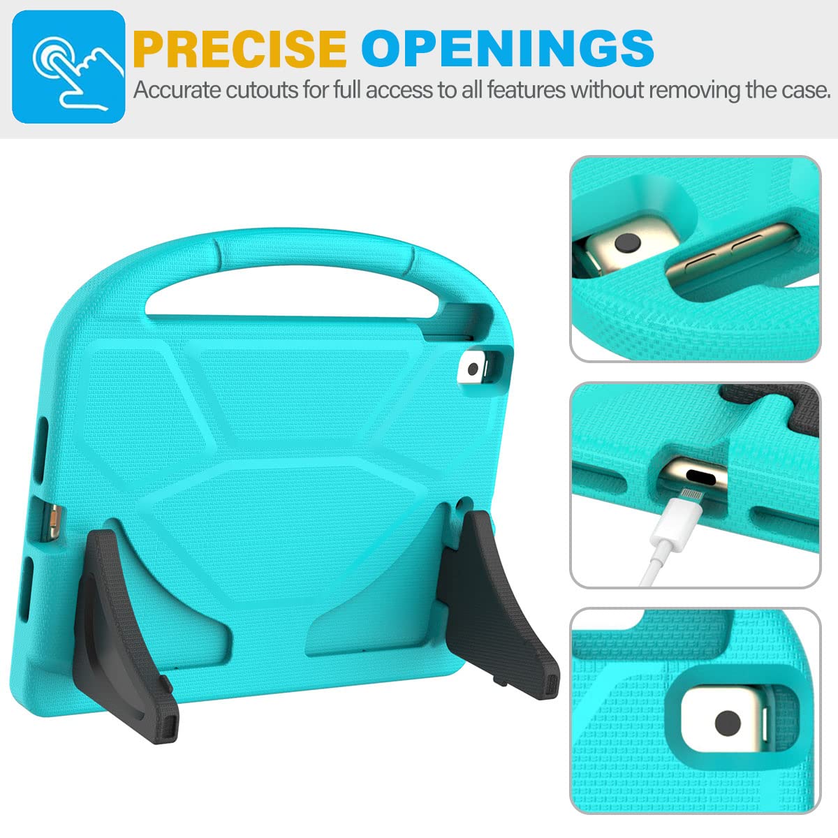 SUPLIK Shockproof Kids Case for iPad 9th/8th/7th Generation (10.2 inch 2021/2020/2019 Models) - Durable Protective Cover with Built-in Screen Protector & Adjustable Handle Stand for Apple iPad 7/8/9 Gen - Perfect for School, Travel & Home Use (Cyan)