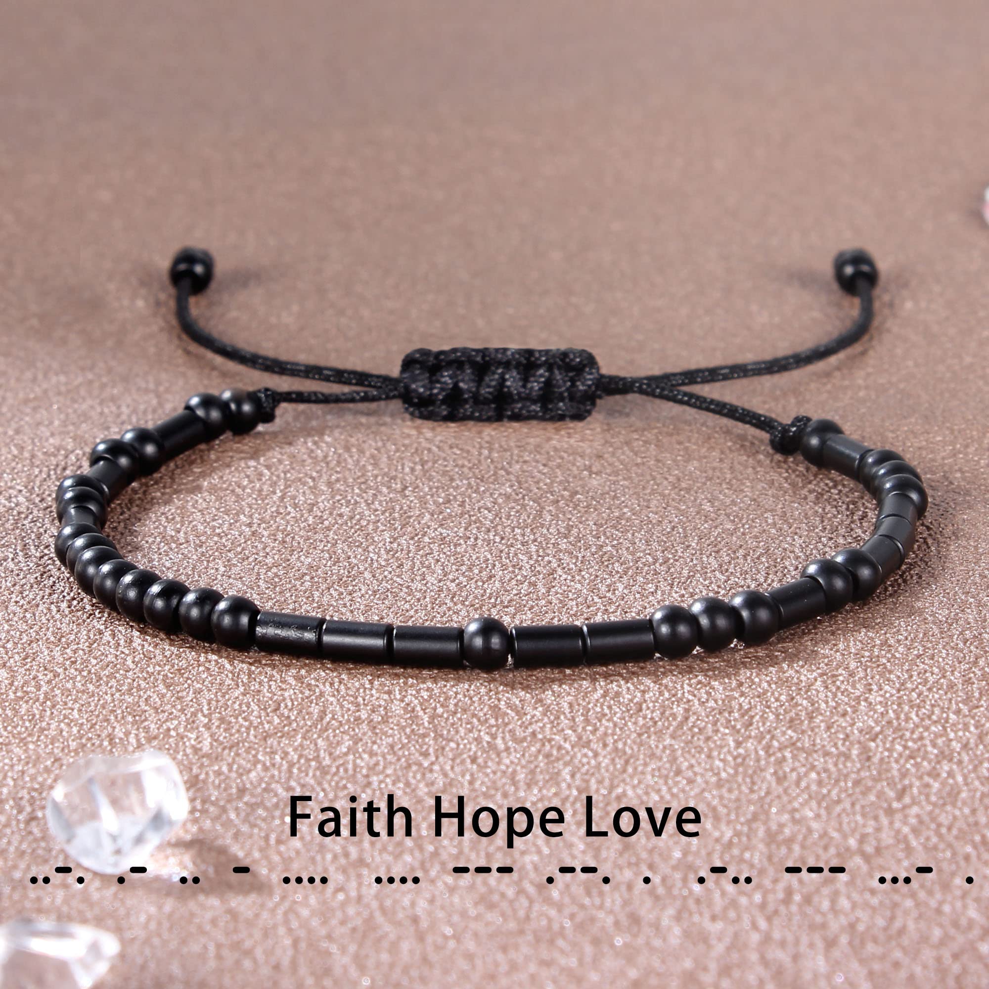 Morse Code Bracelet for Women & Men - Adjustable Black Braided Leather Bracelet - Inspirational Gift for Her, Best Friend, Sister, Daughter, Mom, Dad - Birthday, Christmas Jewelry - Perfect for Daily Wear, Motivational Reminder & Special Occasions
