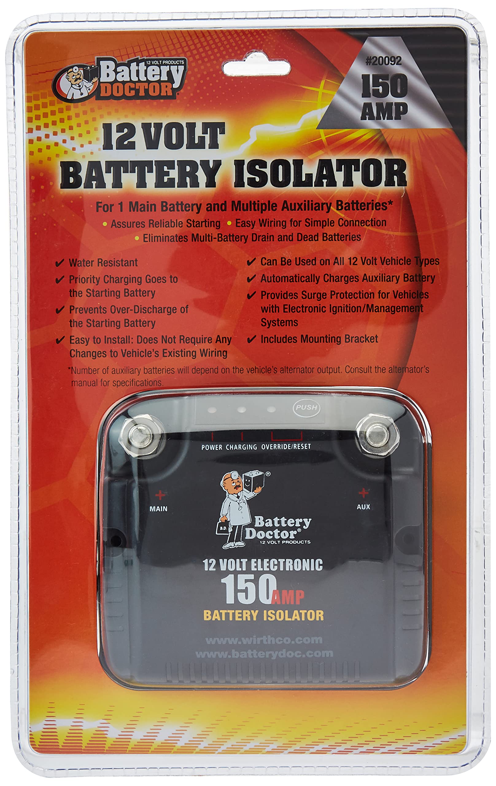 WirthCo 1213.1241 20092 Battery Doctor 125 Amp/150 Amp Battery Isolator - Heavy Duty Dual Battery System for RVs, Boats & Trucks - Prevent Battery Drain & Ensure Reliable Power Supply