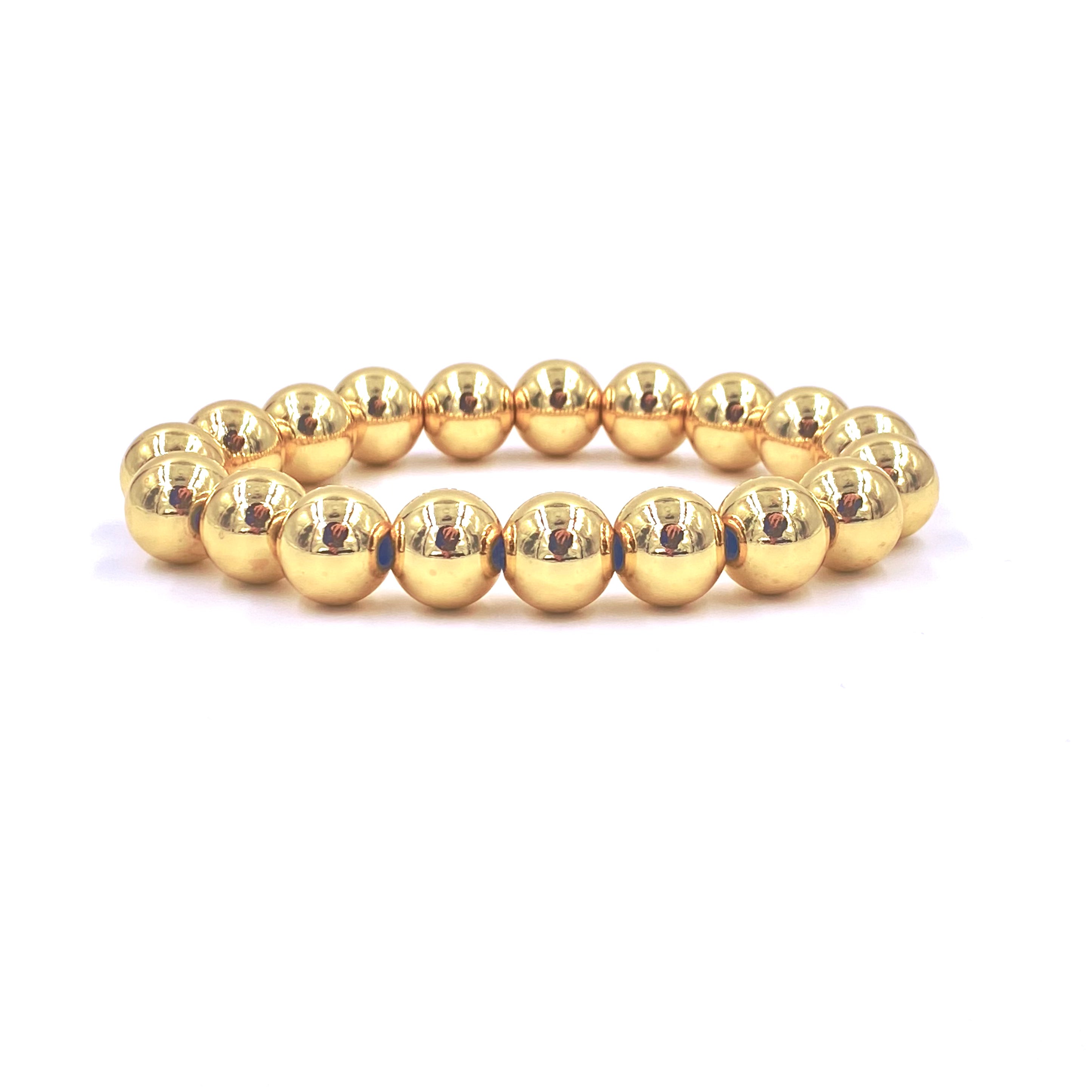Ashley Gold Stainless Steel Gold Plated Ball Beaded Stretch Bracelet for Women - Elegant Adjustable Jewelry for Parties, Weddings & Everyday Wear