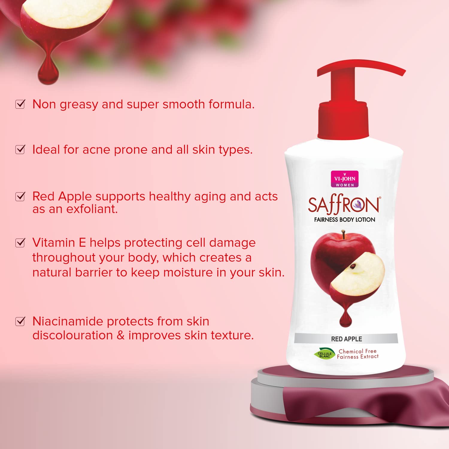 VI-JOHN 100% Natural Chemical-Free Fairness Extract Red Apple & Cocoa Butter Body Lotion Set (2 x 250ml) - Hydrating Moisturizer for All Skin Types, Men & Women | Perfect for Daily Skincare Routine & Gift Giving