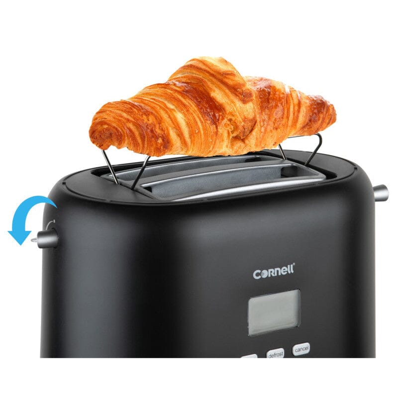 Cornell CTSDC2800BK Digital Pop Up Toaster - 2 Slice, Wide Slot, Defrost & Reheat Functions - Perfect for Breakfast, Bagels & Pastries at Home or Office