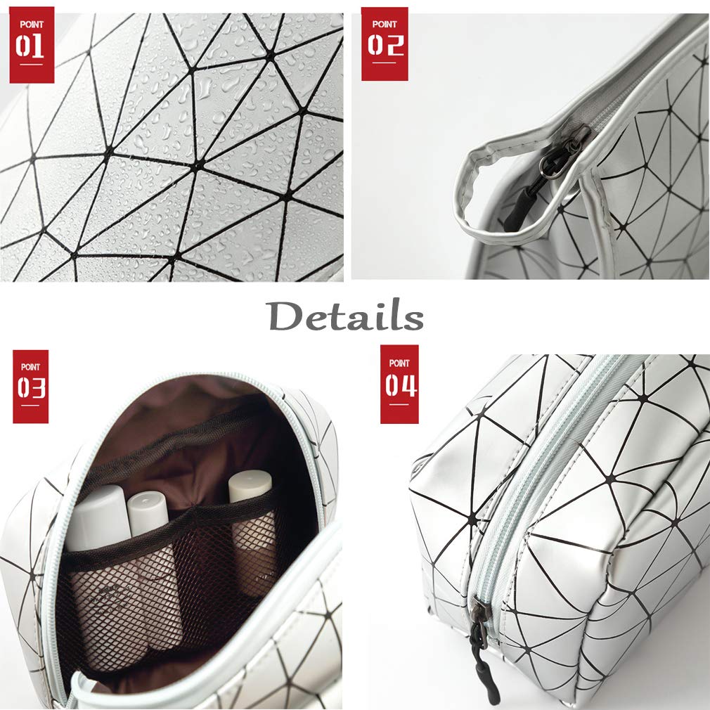 Waterproof Cosmetic Makeup Bag for Women - Travel Toiletry Organizer with Brush Storage Pouch, Silver | Perfect for Travel, Gym & Daily Essentials Organization