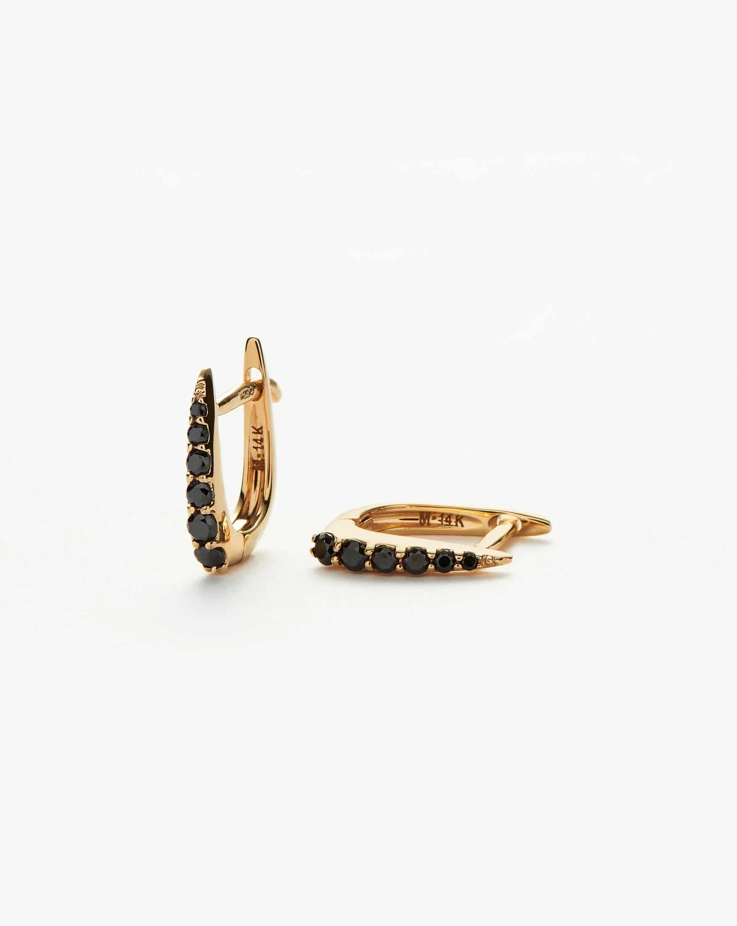 14K Solid Gold & Black Diamond Huggie Hoop Earrings for Women - Elegant Fine Claw Huggies for Everyday Wear & Special Occasions