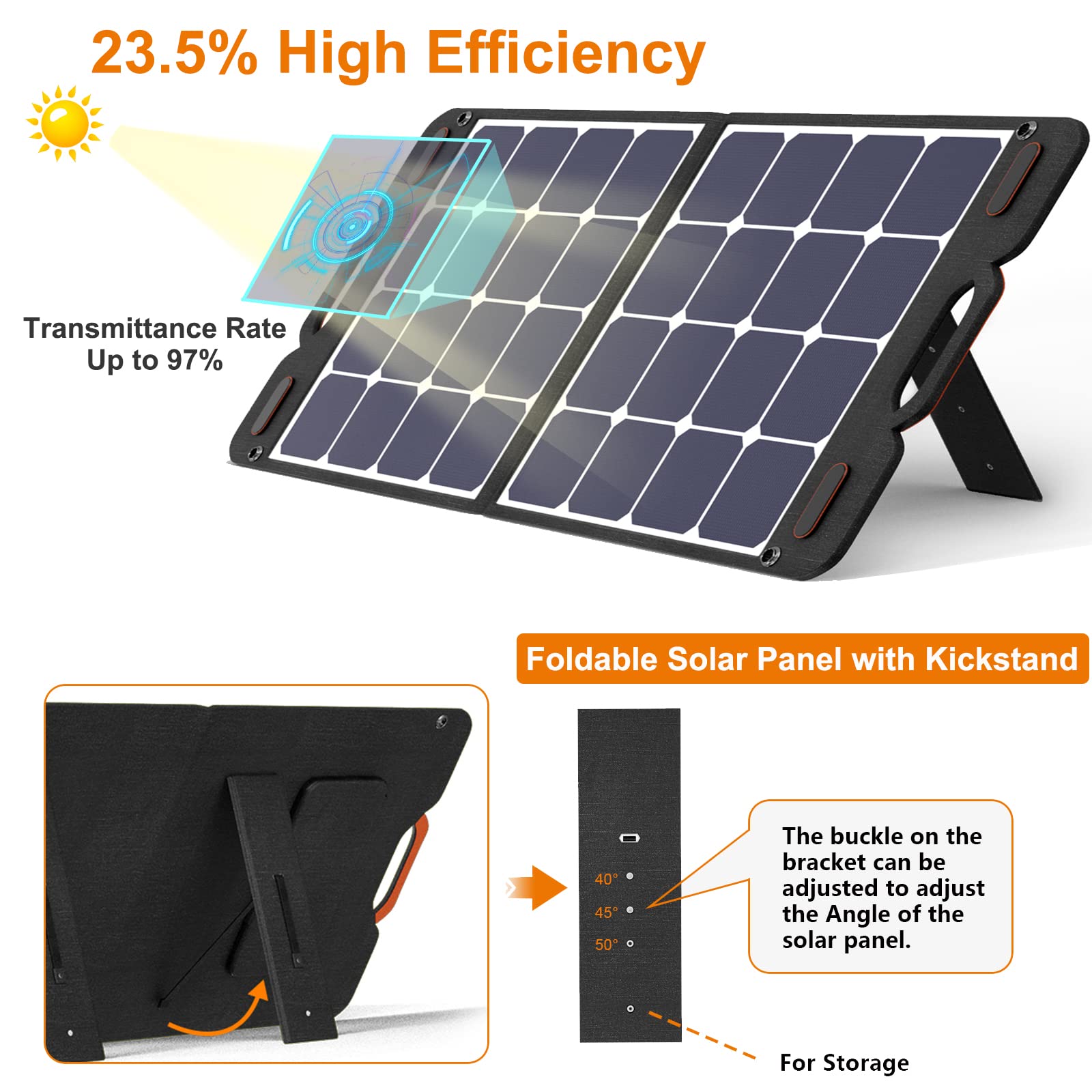 200W Portable Foldable Solar Panel Charger with Kickstand - High Efficiency 23.5% Monocrystalline Solar Panel - Waterproof IP65 Oxford Leather Fabric - Perfect for RV, Camping, Outdoor Power Stations & Emergency Power Supply