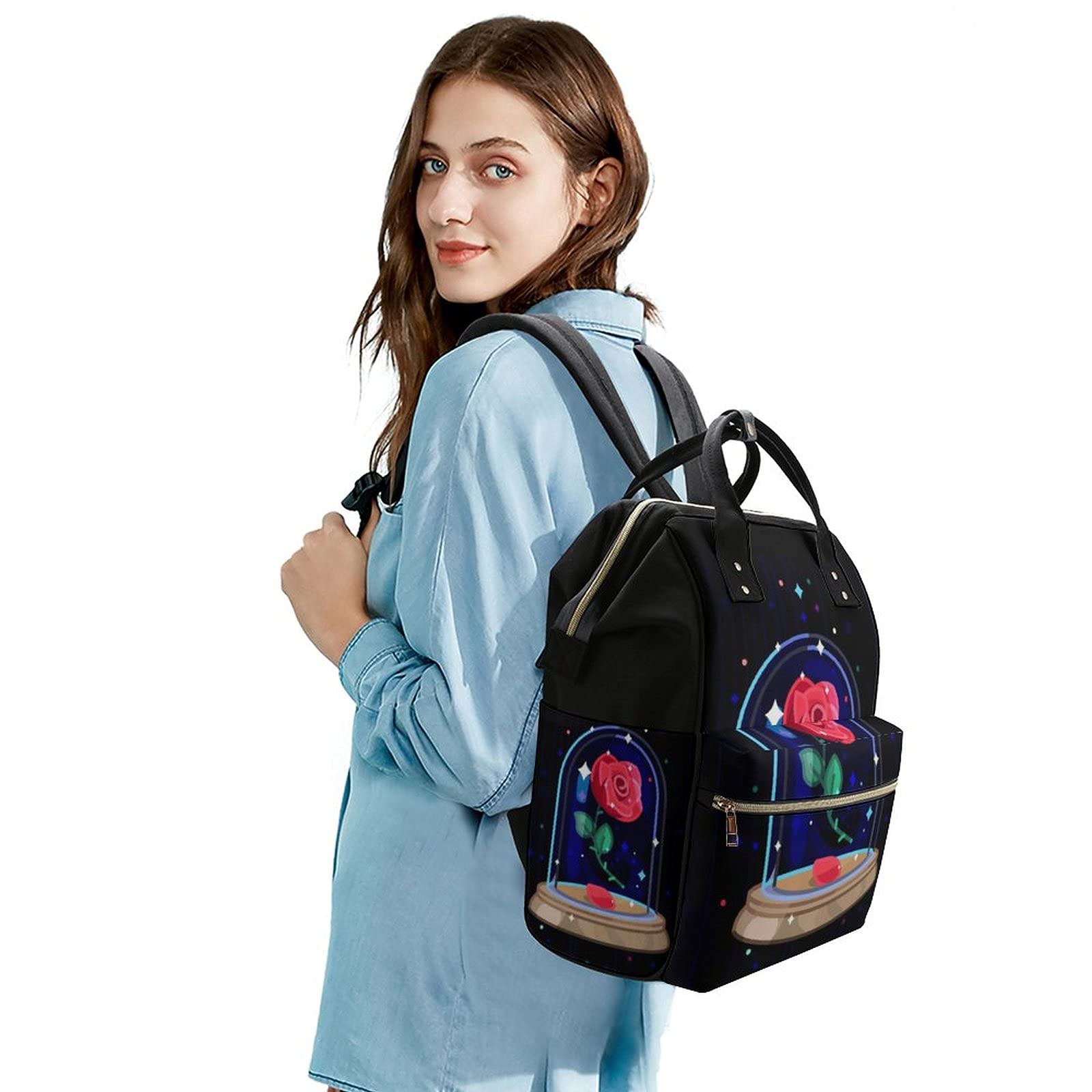 FunnyStar Beauty and the Beast Women's Laptop Backpack - 15.6 Inch Travel Nurse Shoulder Bag, Casual Mommy Daypack for Work, School & College (Black, One Size) - Perfect for Disney Fans, Nursing Students & Working Moms