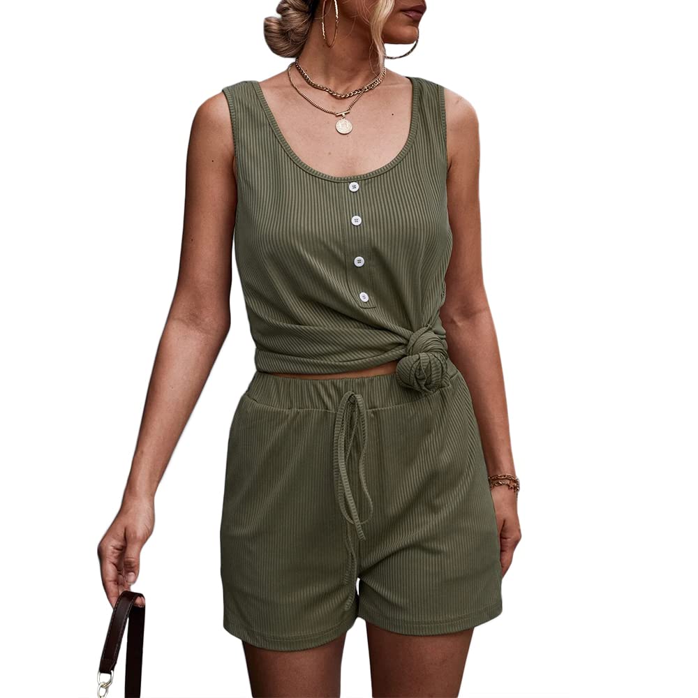Women's Sleeveless U-Neck Pajama Set - Soft 2-Piece Lounge Outfit with Strap Top & Shorts for Sleepwear, Home Relaxation and Summer Comfort