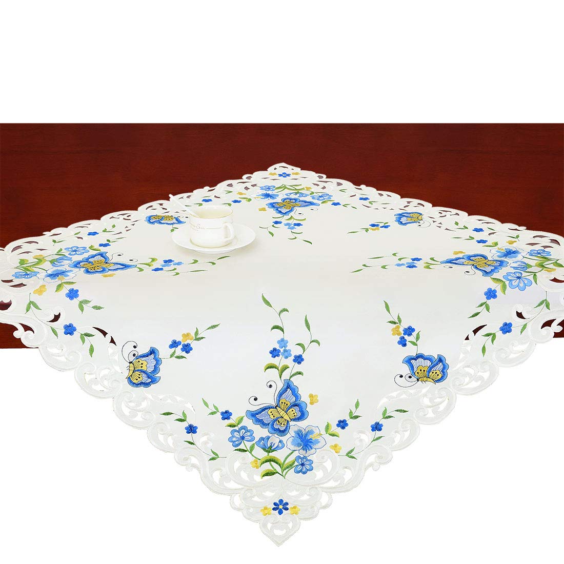 Simhomsen 34 Inch Blue Square Spring Butterfly Floral Tablecloth - Decorative Table Cover for End Tables, Coffee Tables, Nightstands & Tea Tables | Perfect for Home Decor, Parties & Outdoor Dining