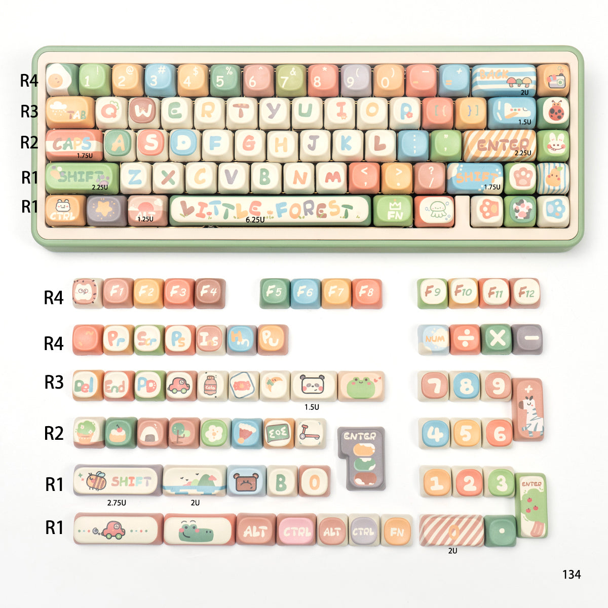 MOA Little Forest Magnetic Axis Mechanical Keyboard Keycaps - Cute Cartoon PBT Heat Sublimation Keycap Set for Gaming & Typing (Perfect for Office, Home & Gaming Setup)