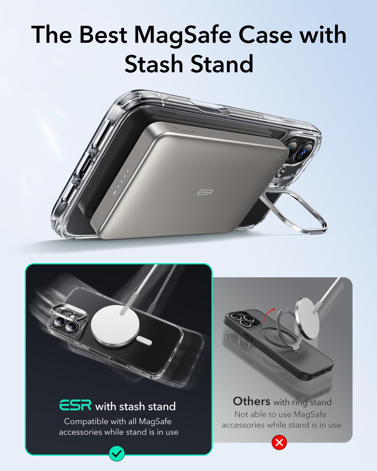 ESR iPhone 16 Case with MagSafe Compatibility - Military Grade Protection, Built-in Stand & Scratch Resistant Clear Cover | Perfect for Work, Travel & Everyday Use