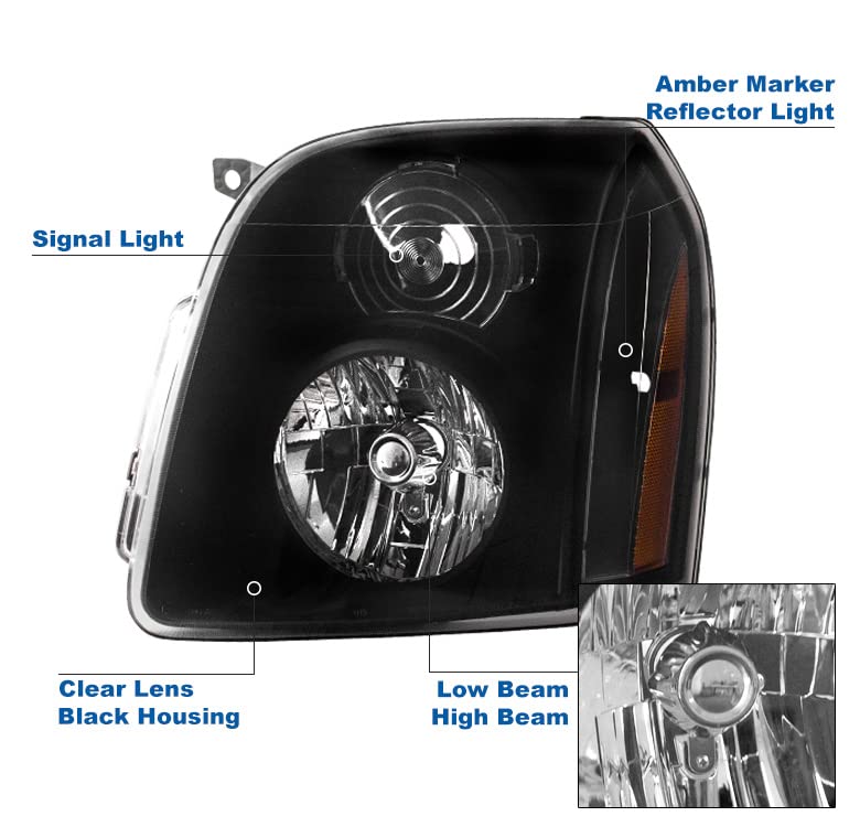 2007-2014 GMC Yukon Denali XL Replacement Headlights - Black Housing with 6