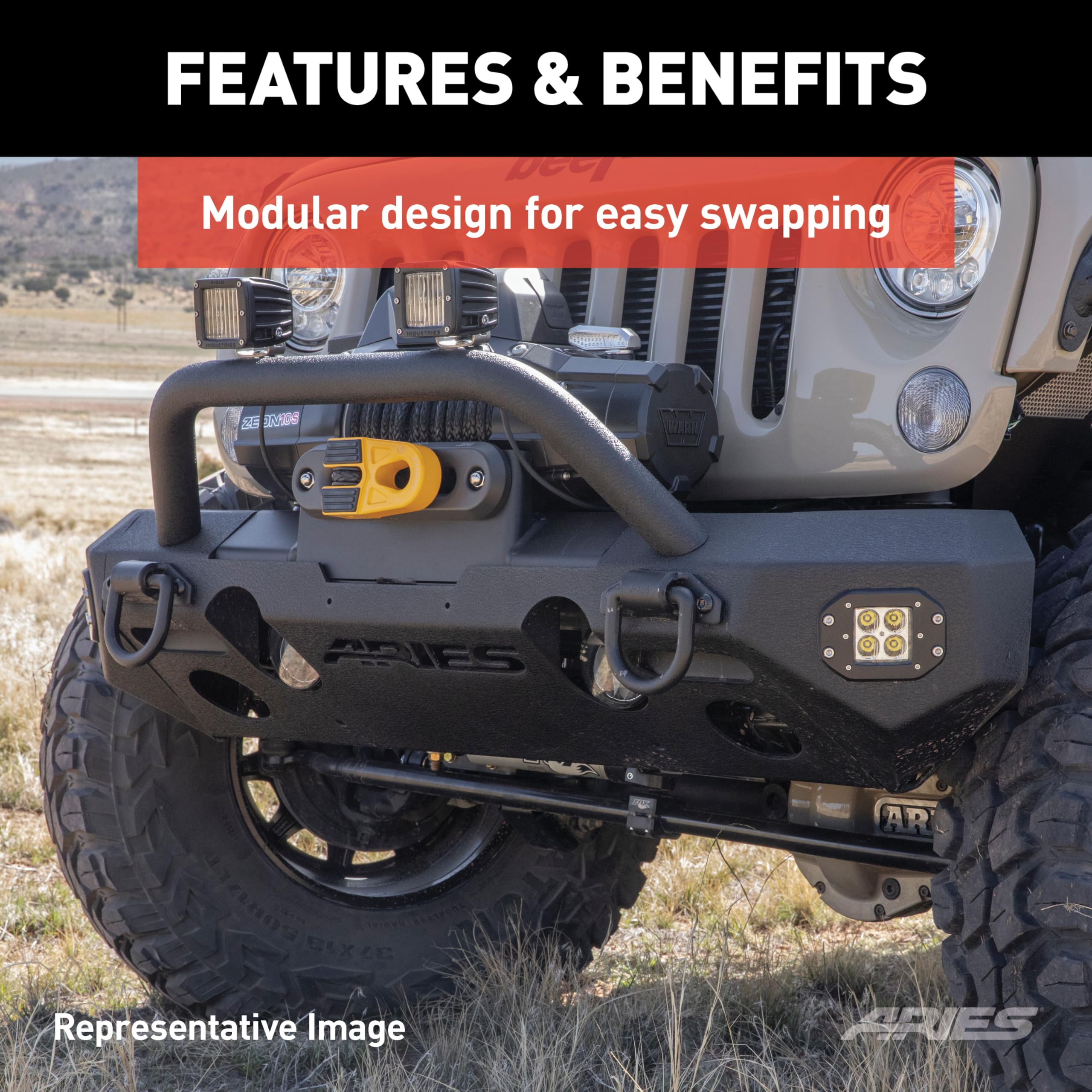 Aries Black Steel Front Bumper with LED Lights for Jeep Wrangler JL & Gladiator - Off-Road Adventure